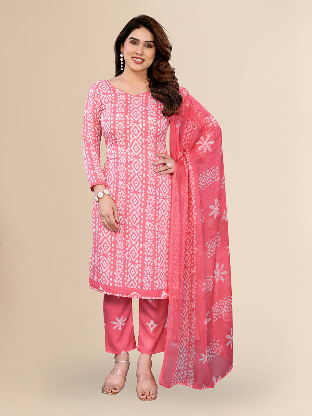     			Kashvi Sarees Women Crepe Unstitched Dress Material ( Peach )