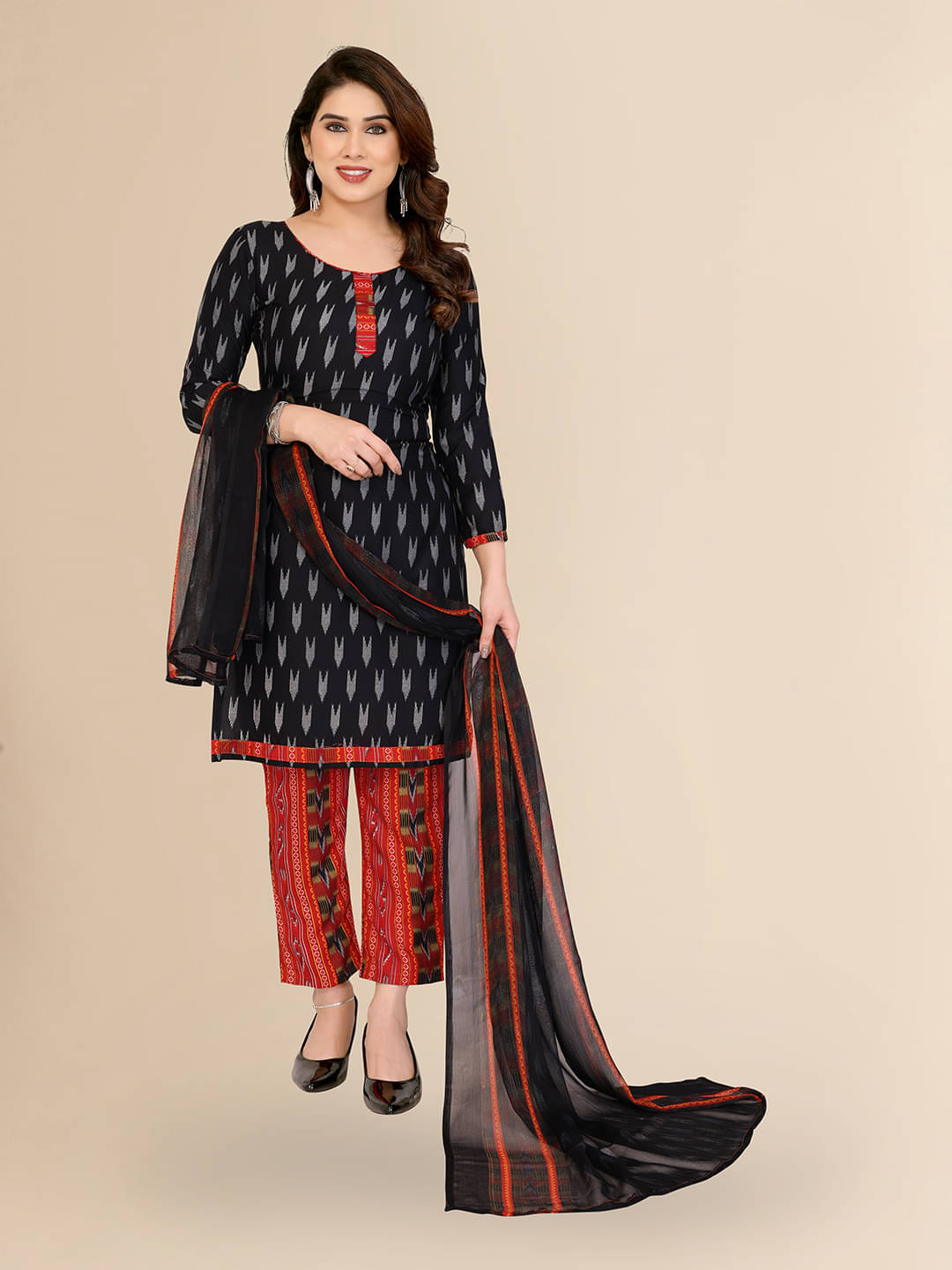 Kashvi Sarees Women Crepe Unstitched Dress Material ( Black )     			Kashvi Sarees Women Crepe Unstitched Dress Material ( Black )