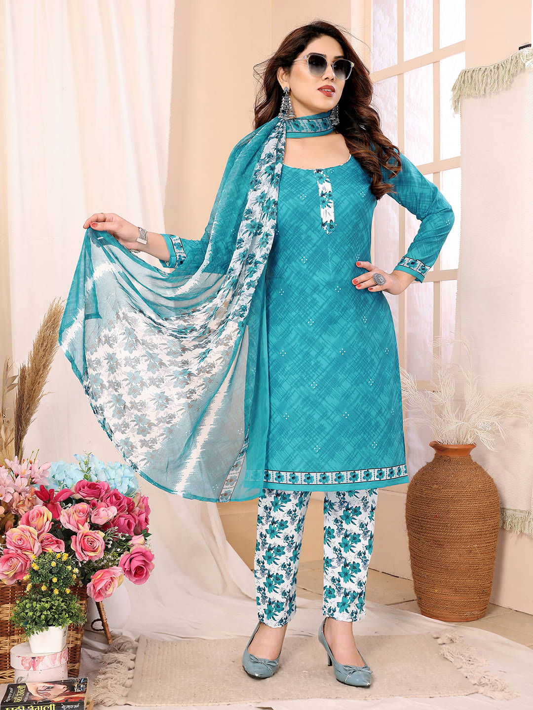 Kashvi Sarees Women Crepe Unstitched Dress Material ( Blue )     			Kashvi Sarees Women Crepe Unstitched Dress Material ( Blue )