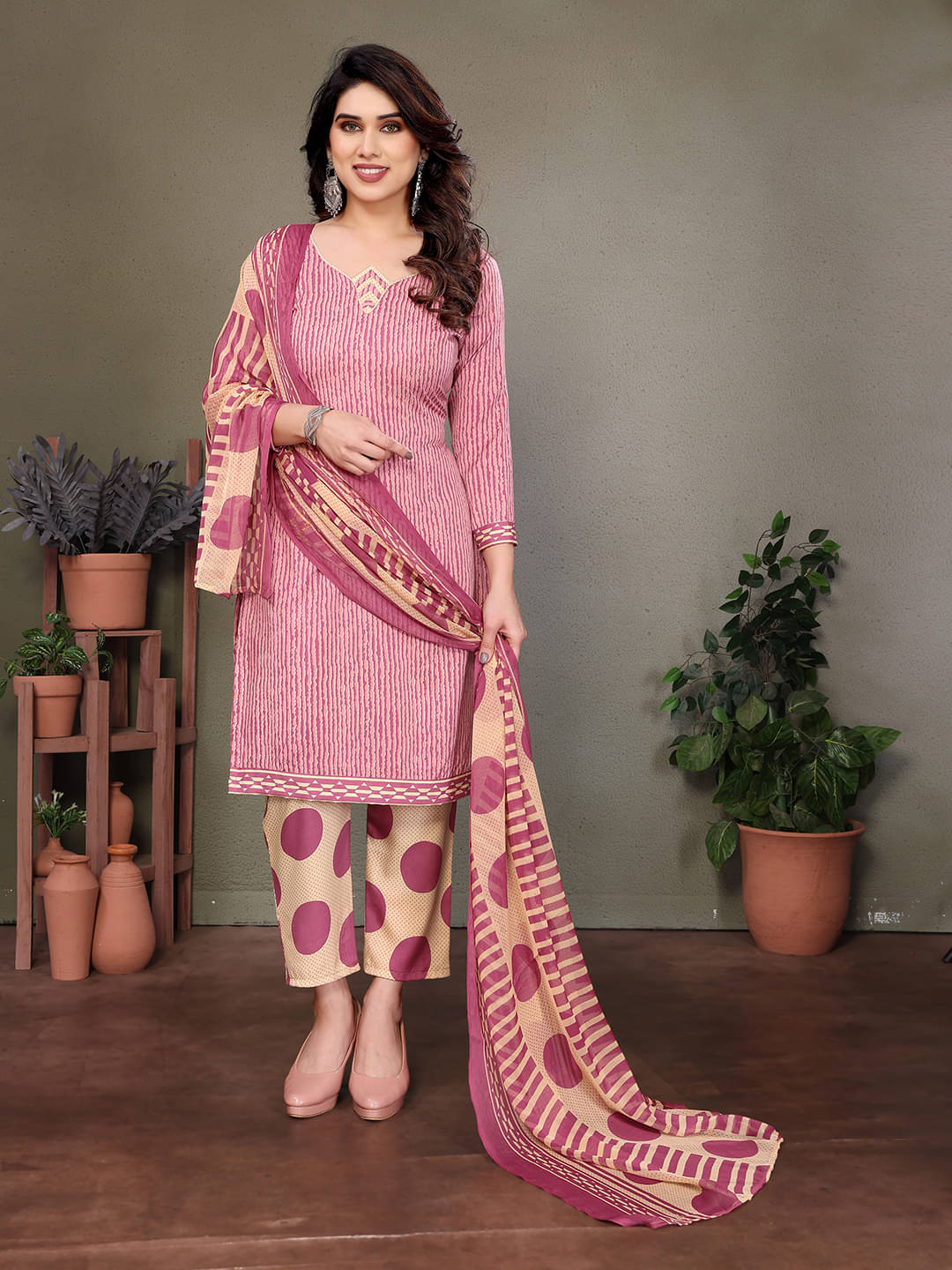 Kashvi Sarees Women Crepe Unstitched Dress Material ( Pink )     			Kashvi Sarees Women Crepe Unstitched Dress Material ( Pink )