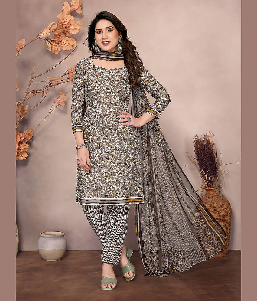 Kashvi Sarees Women Crepe Unstitched Dress Material ( Grey ) - Unstitched Fabrics | Buy online on ZillyBuy