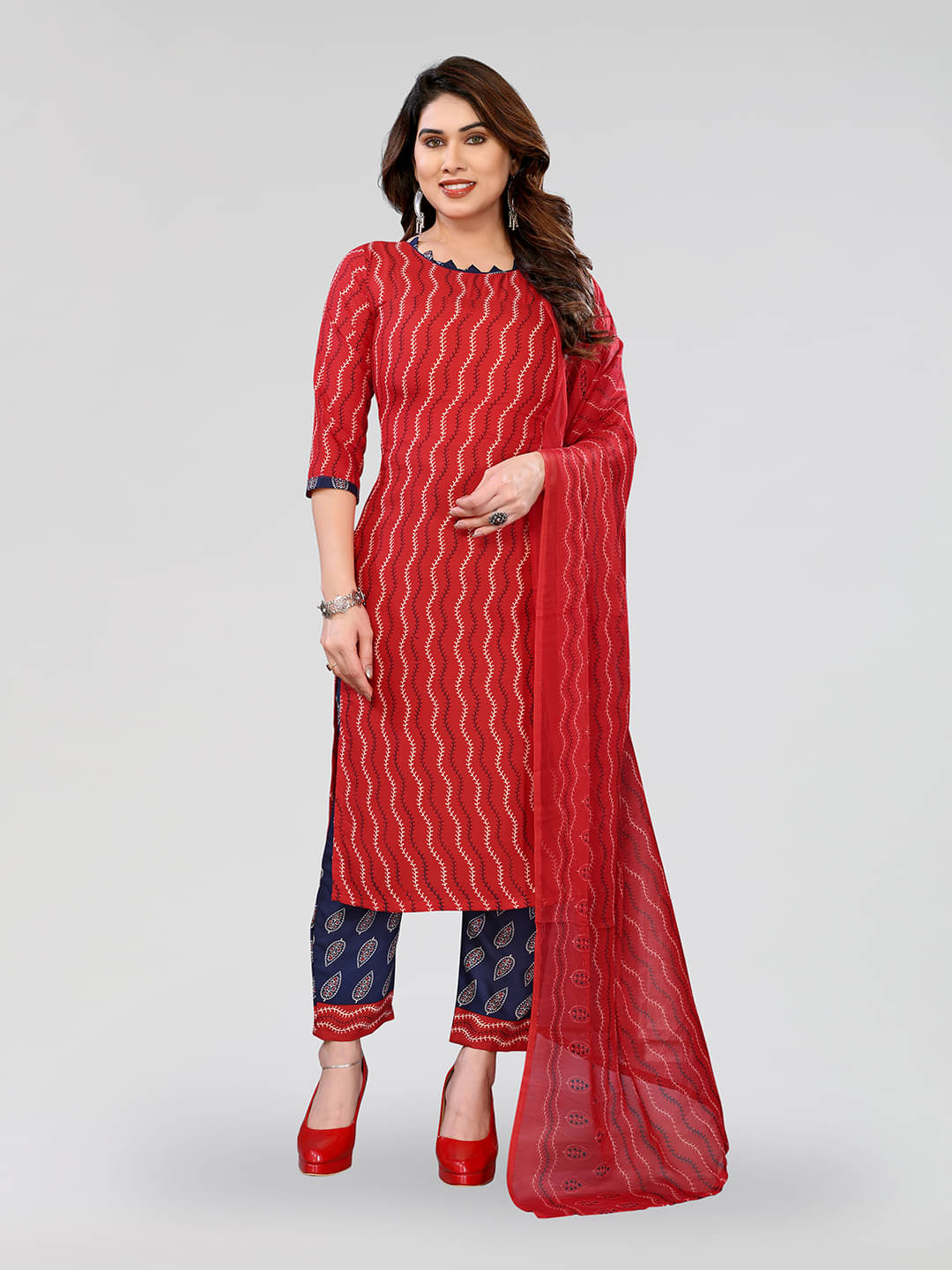 Kashvi Sarees Women Crepe Unstitched Dress Material ( Red )     			Kashvi Sarees Women Crepe Unstitched Dress Material ( Red )