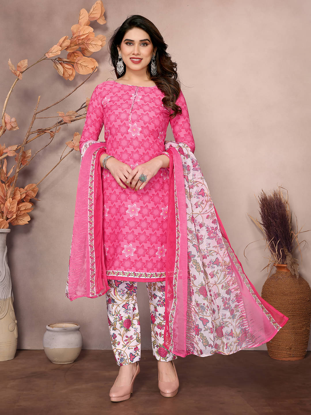     			Kashvi Sarees Women Crepe Unstitched Dress Material ( Pink )