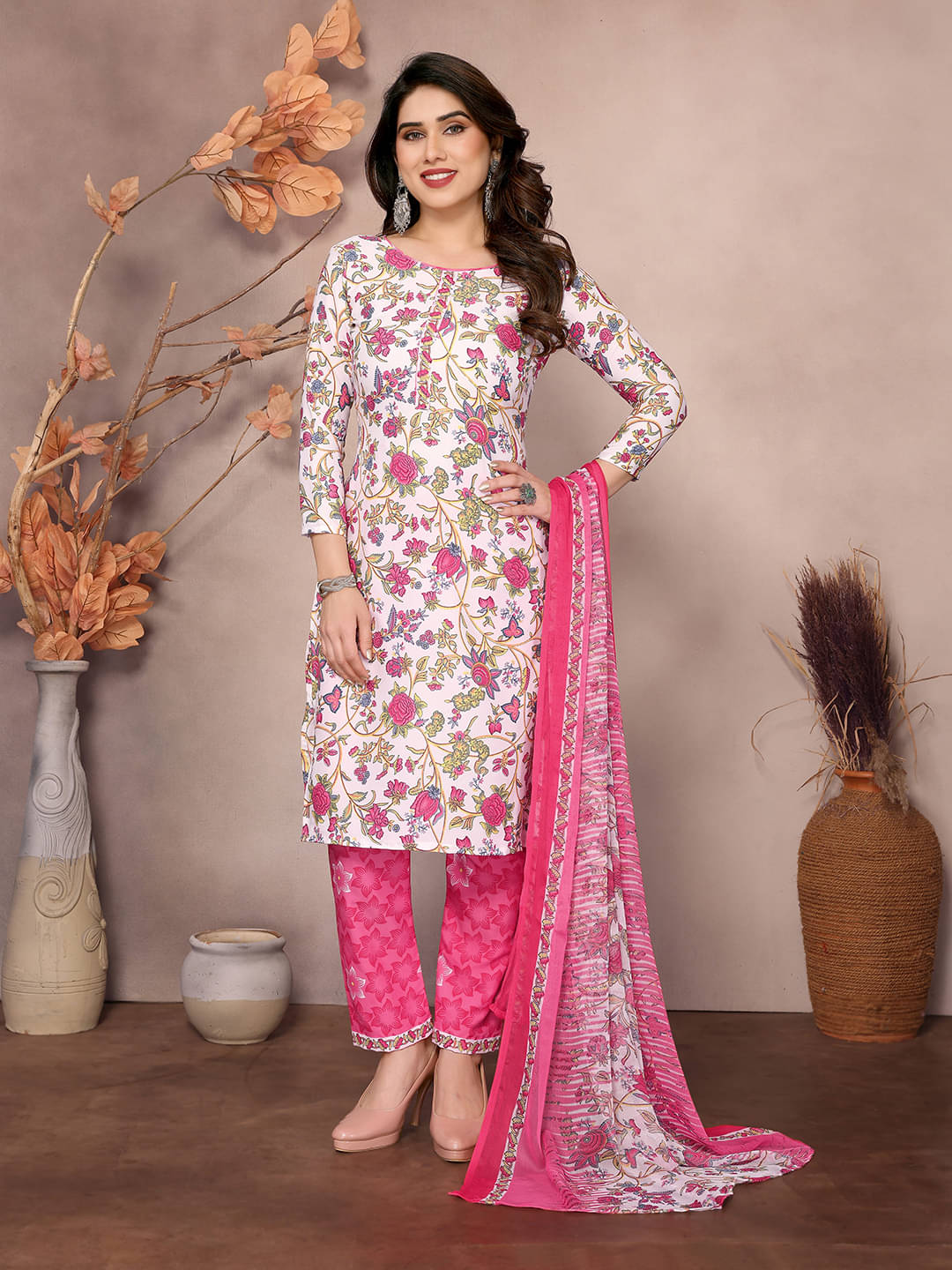 Kashvi Sarees Women Crepe Unstitched Dress Material ( Cream )     			Kashvi Sarees Women Crepe Unstitched Dress Material ( Cream )