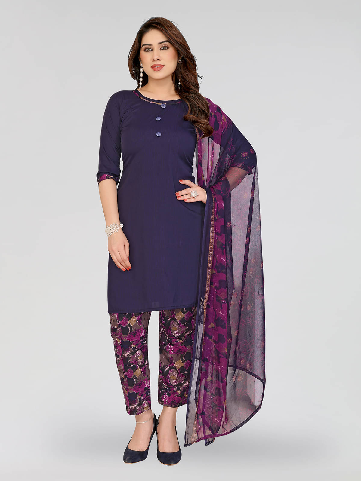 Kashvi Sarees Women Crepe Unstitched Dress Material ( Purple )     			Kashvi Sarees Women Crepe Unstitched Dress Material ( Purple )