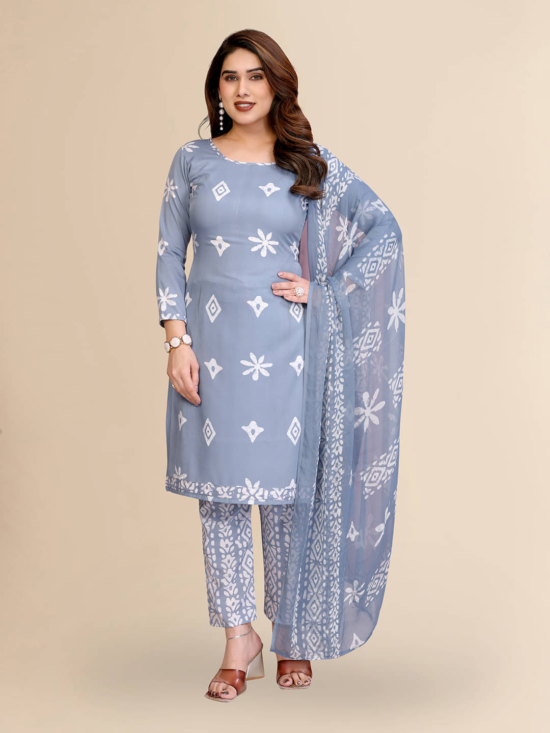     			Kashvi Sarees Women Crepe Unstitched Dress Material ( Grey )