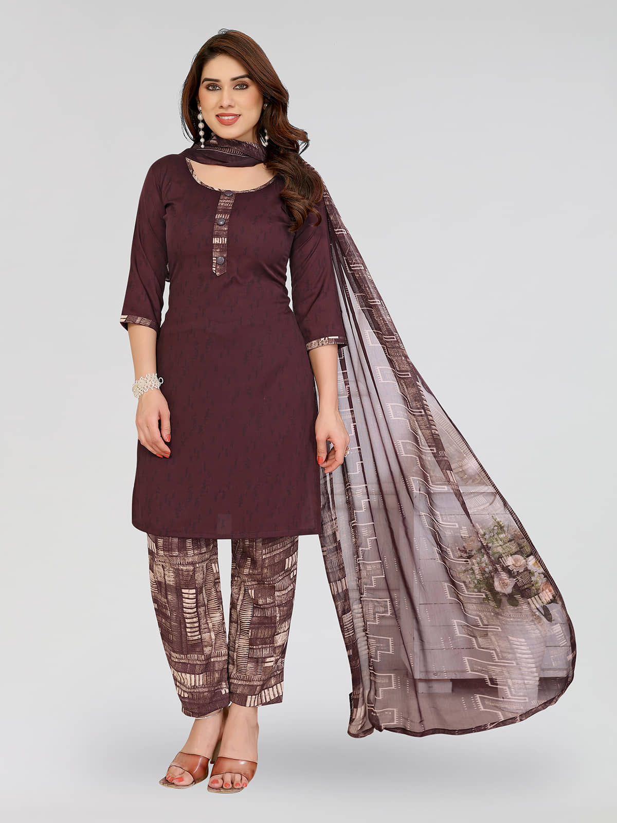 Kashvi Sarees Women Crepe Unstitched Dress Material ( Brown ) - Unstitched Fabrics | Buy online on ZillyBuy
