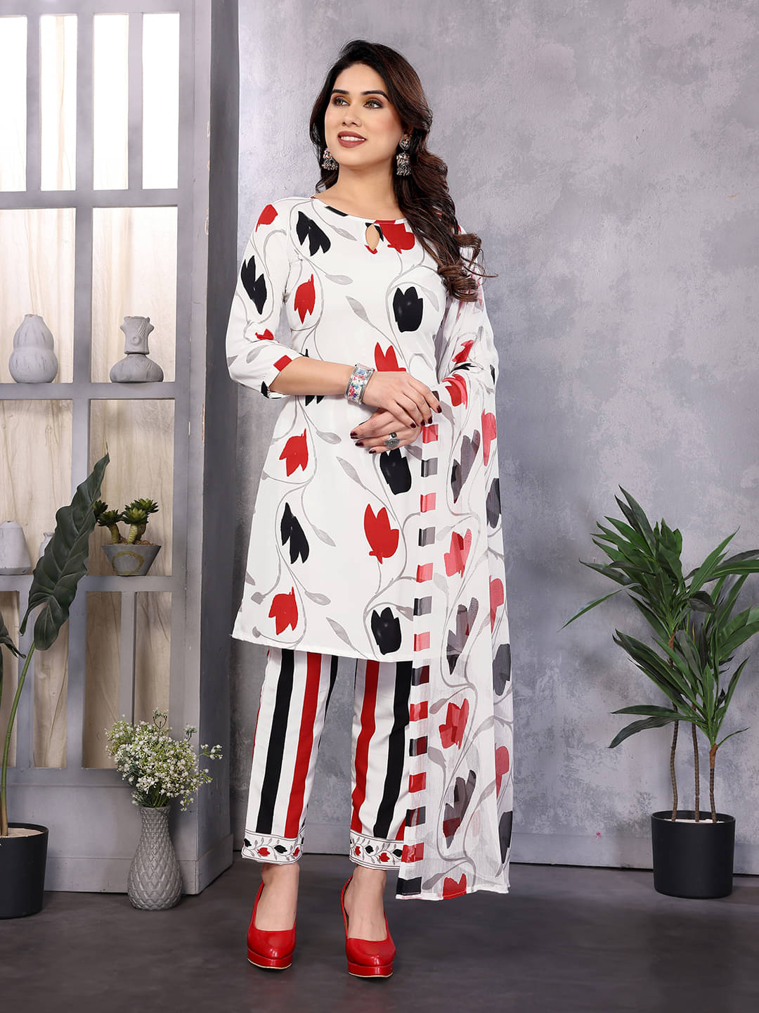 Kashvi Sarees Women Crepe Unstitched Dress Material ( White ) Kashvi Sarees Women Crepe Unstitched Dress Material ( White )