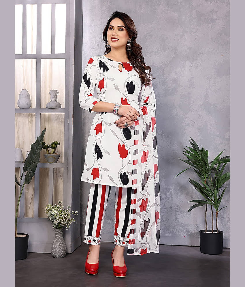 Kashvi Sarees Women Crepe Unstitched Dress Material ( White ) - Unstitched Fabrics | Buy online on ZillyBuy