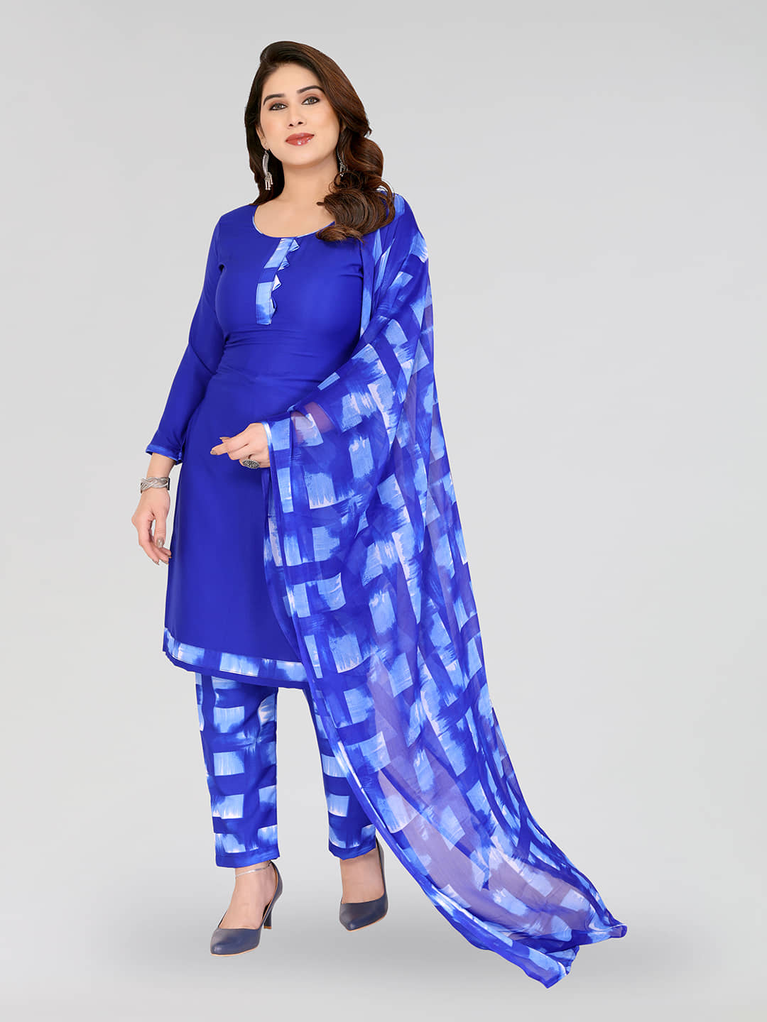 Kashvi Sarees Women Crepe Unstitched Dress Material ( Blue ) - Unstitched Fabrics | Buy online on ZillyBuy