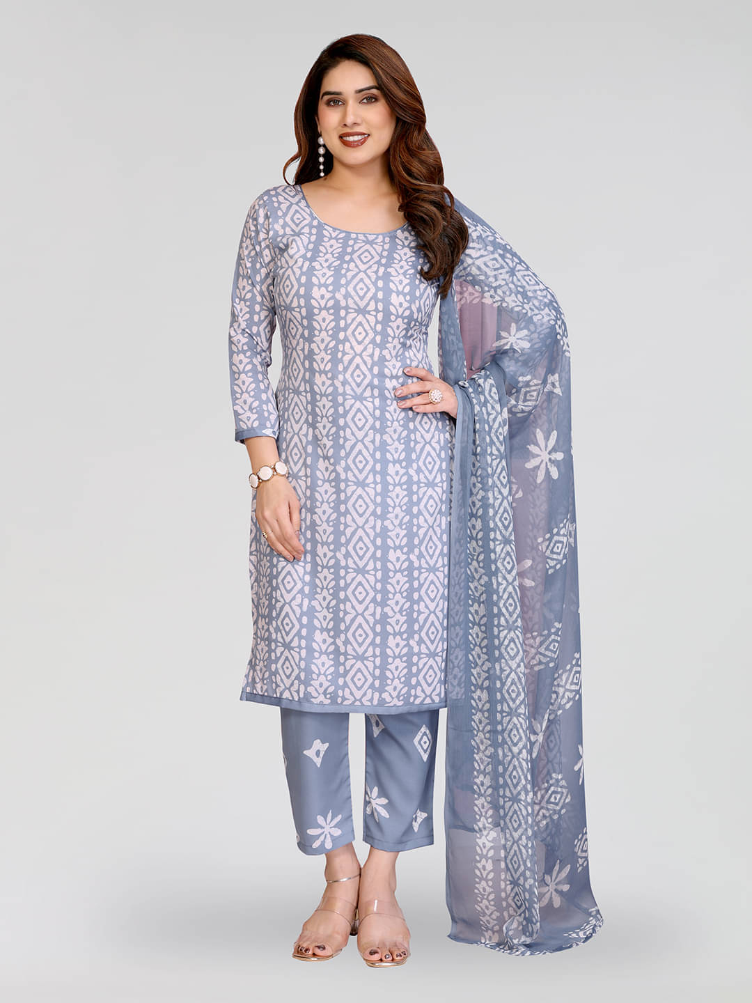 Kashvi Sarees Women Crepe Unstitched Dress Material ( Grey )     			Kashvi Sarees Women Crepe Unstitched Dress Material ( Grey )