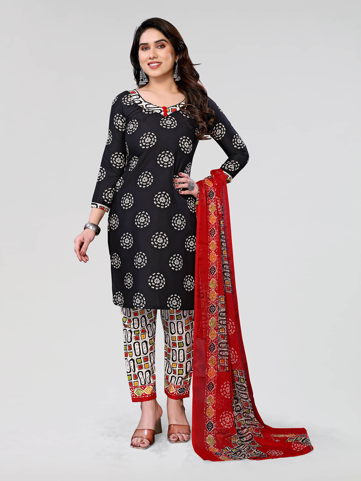 Kashvi Sarees Women Crepe Unstitched Dress Material ( Black )     			Kashvi Sarees Women Crepe Unstitched Dress Material ( Black )