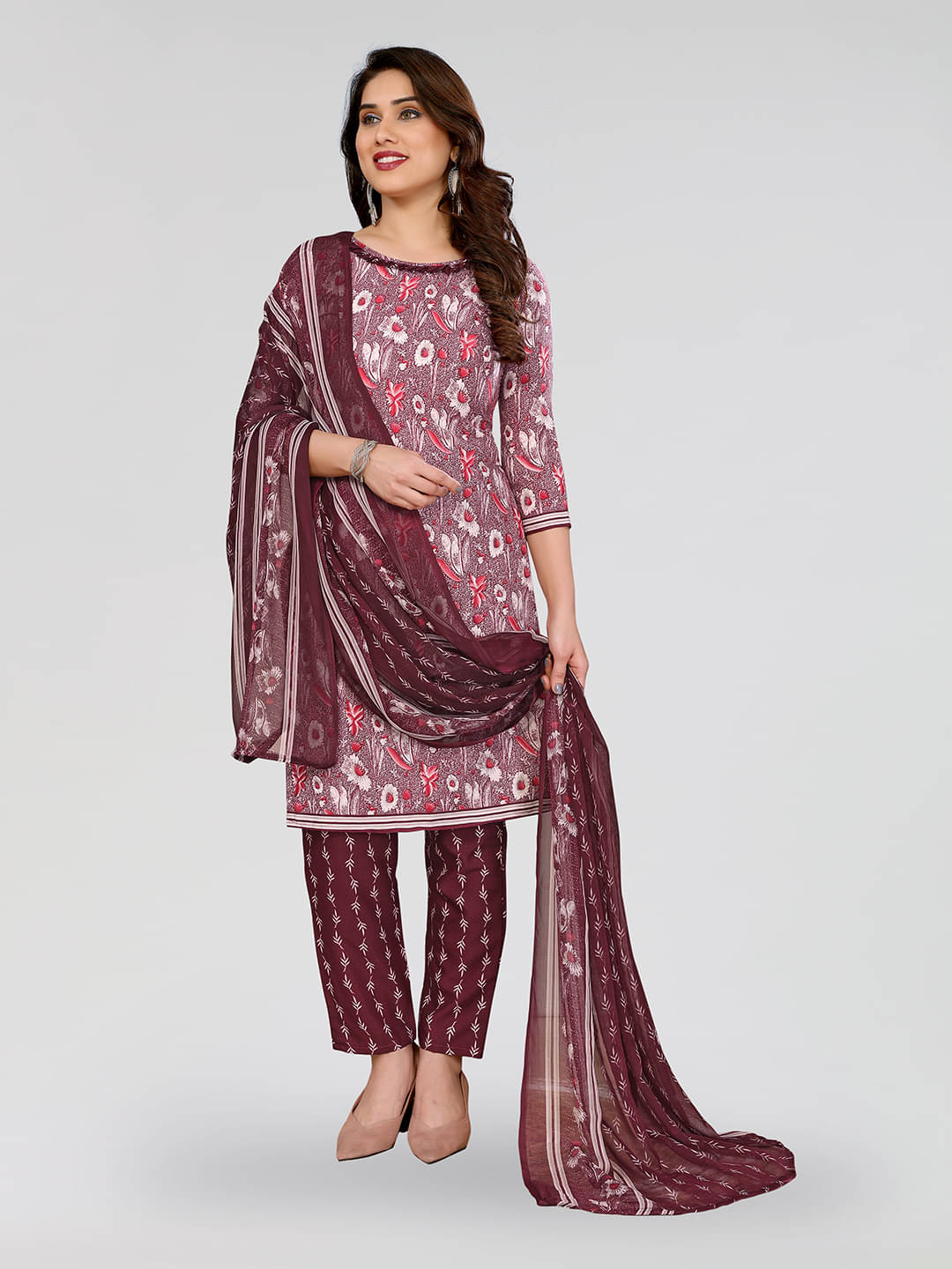 Kashvi Sarees Women Crepe Unstitched Dress Material ( Maroon )     			Kashvi Sarees Women Crepe Unstitched Dress Material ( Maroon )