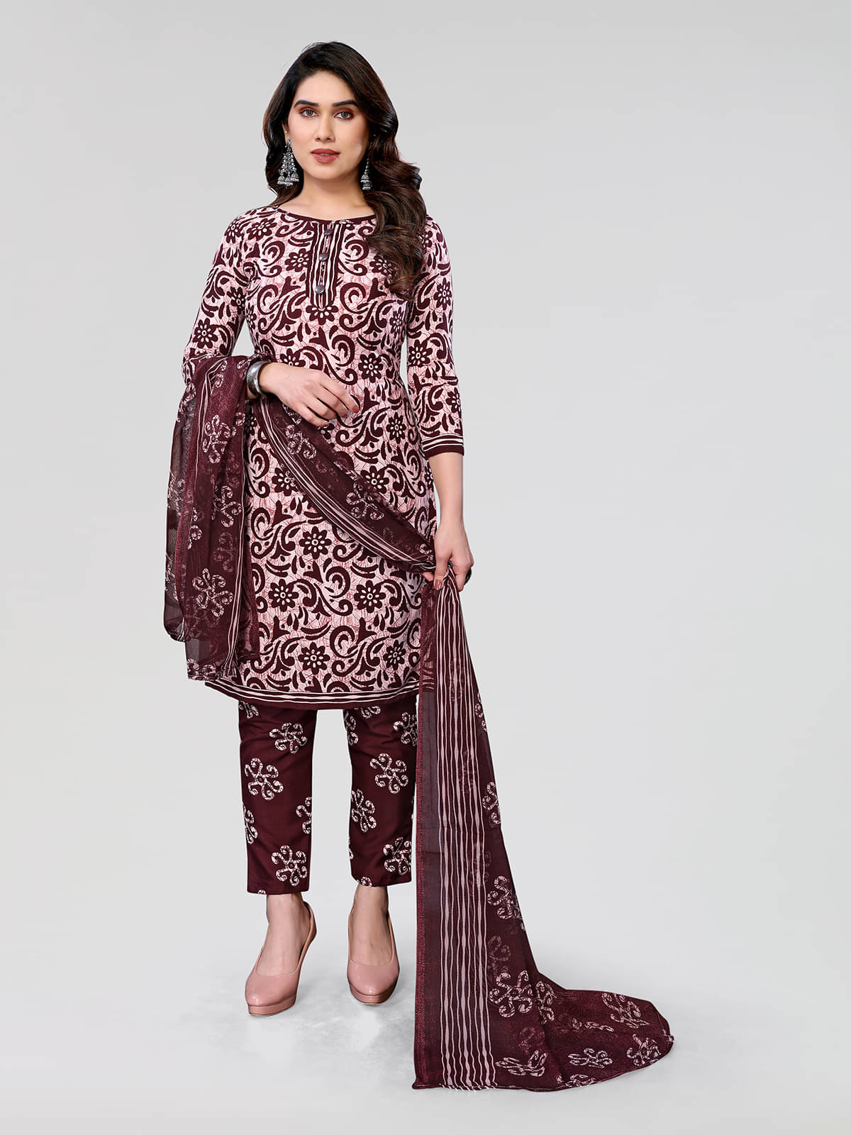 Kashvi Sarees Women Crepe Unstitched Dress Material ( Brown ) Kashvi Sarees Women Crepe Unstitched Dress Material ( Brown )