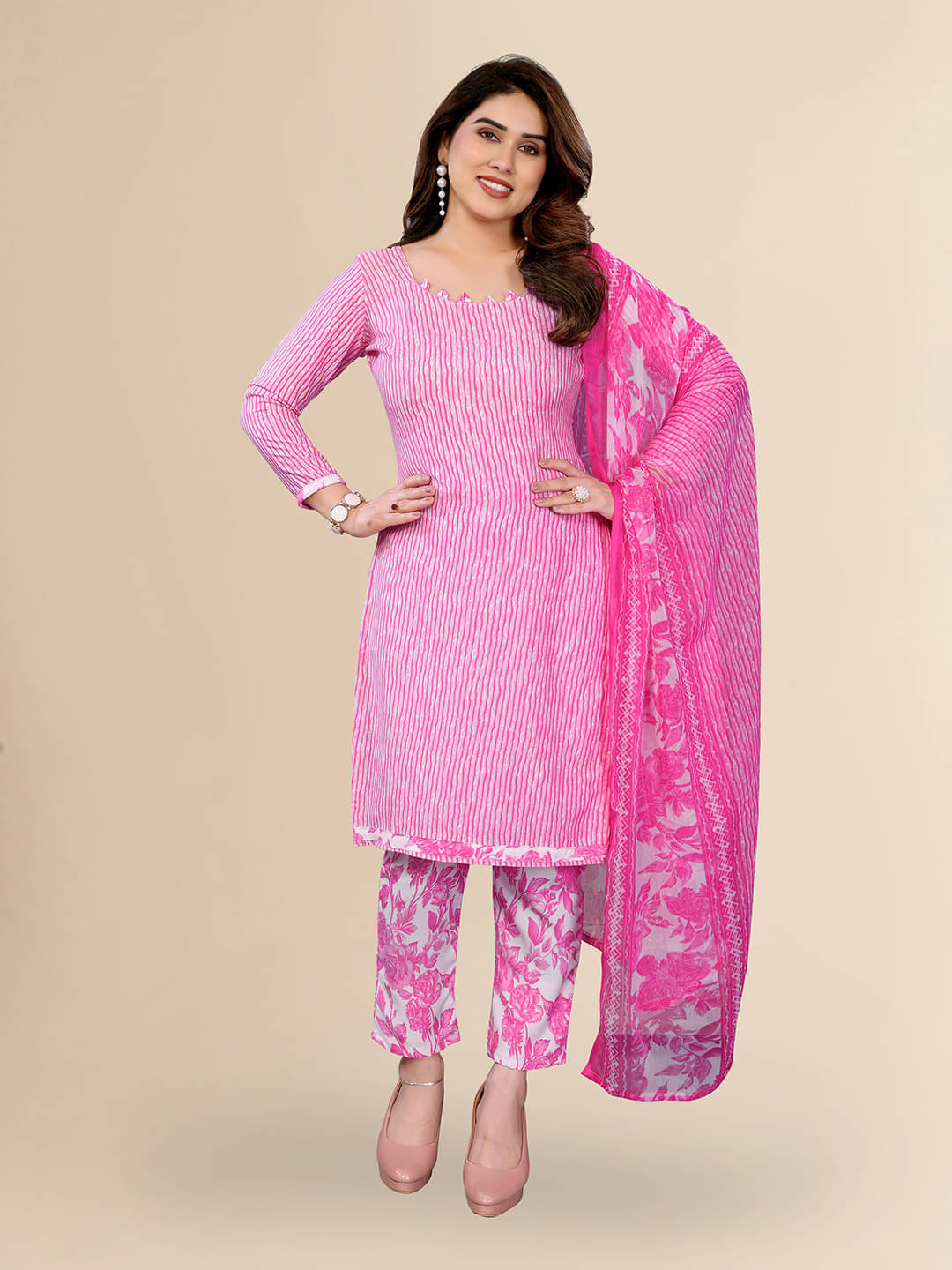 Kashvi Sarees Women Crepe Unstitched Dress Material ( Pink )     			Kashvi Sarees Women Crepe Unstitched Dress Material ( Pink )