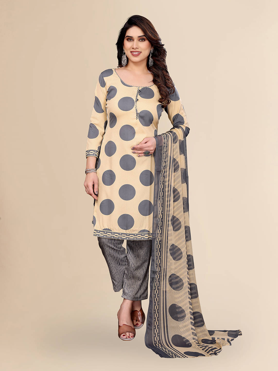 Kashvi Sarees Women Crepe Unstitched Dress Material ( Cream )     			Kashvi Sarees Women Crepe Unstitched Dress Material ( Cream )