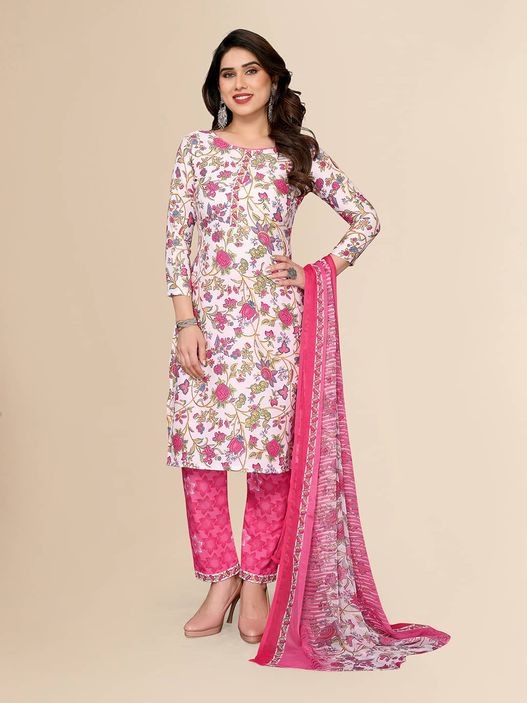     			Kashvi Sarees Women Crepe Unstitched Dress Material ( Cream )