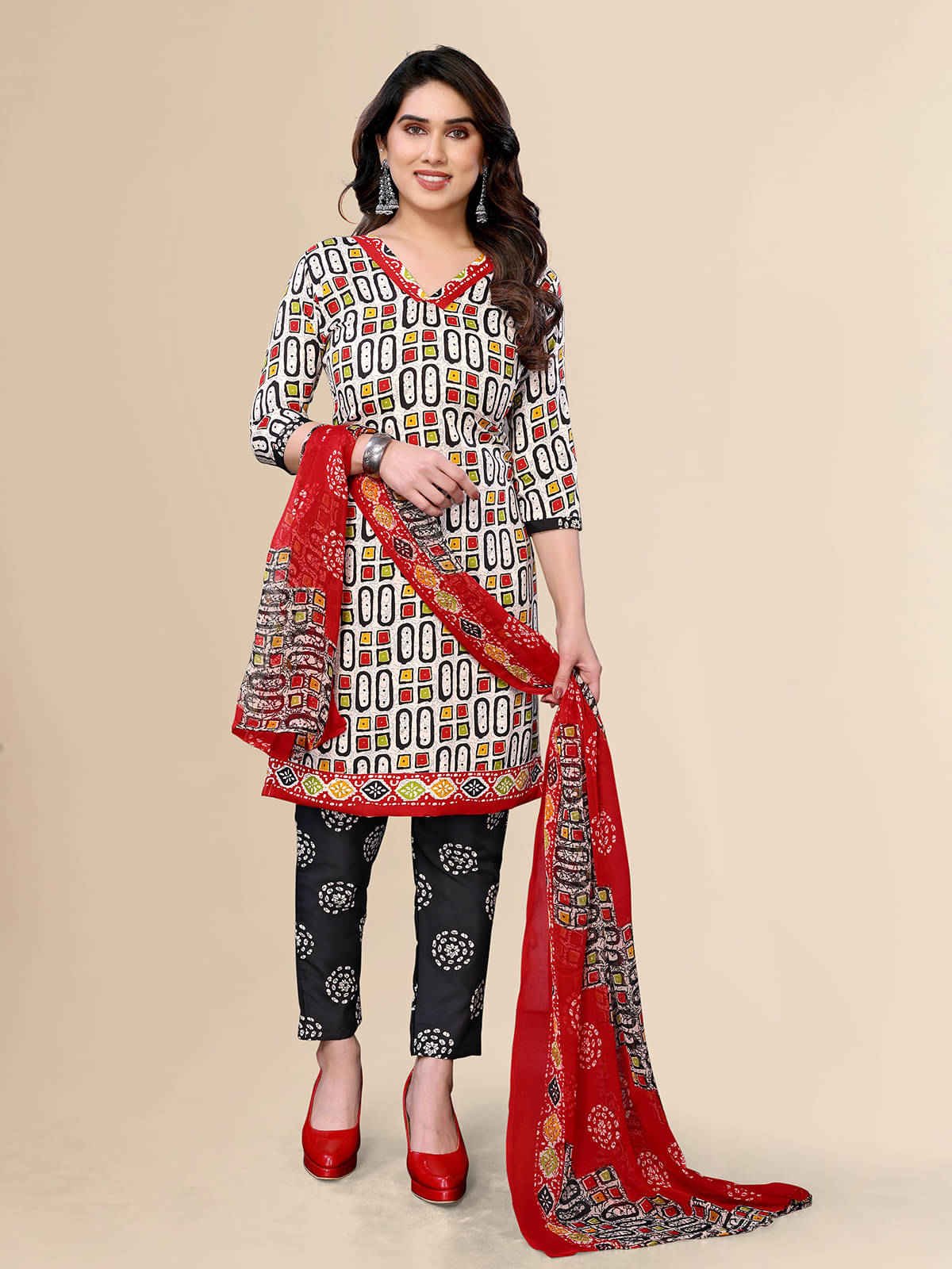     			Kashvi Sarees Women Crepe Unstitched Dress Material ( Red )