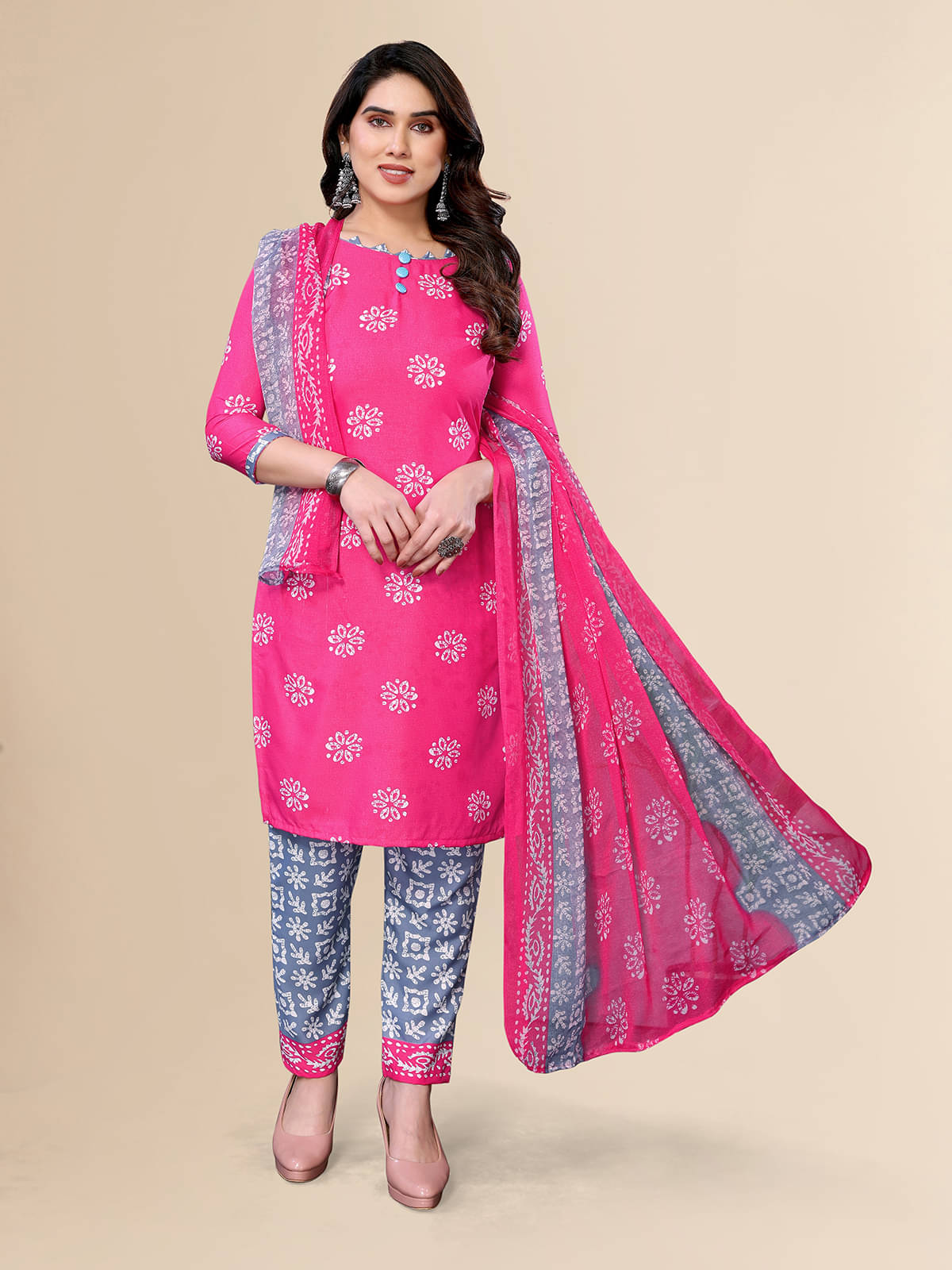     			Kashvi Sarees Women Crepe Unstitched Dress Material ( Pink )
