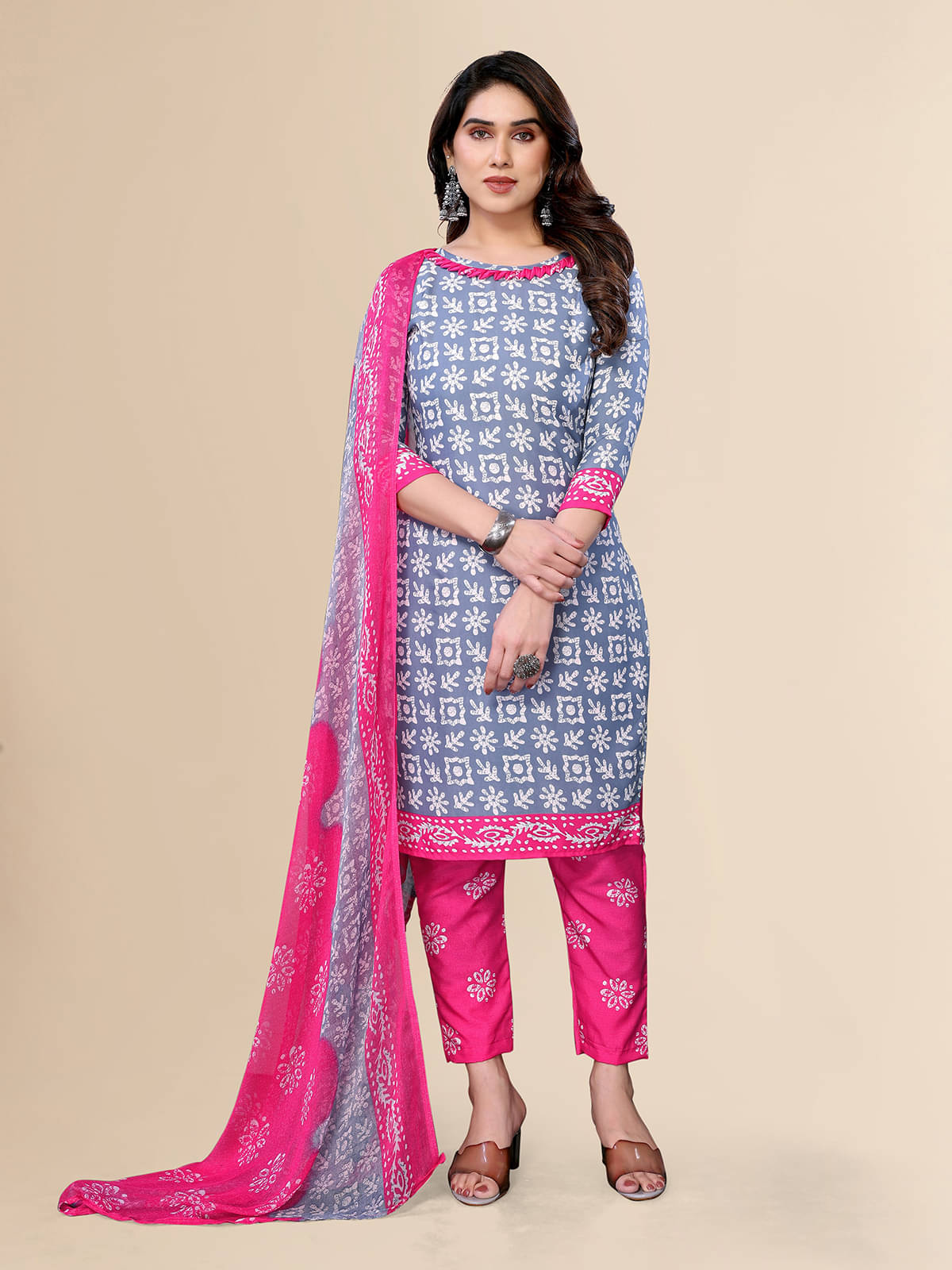     			Kashvi Sarees Women Crepe Unstitched Dress Material ( Grey )