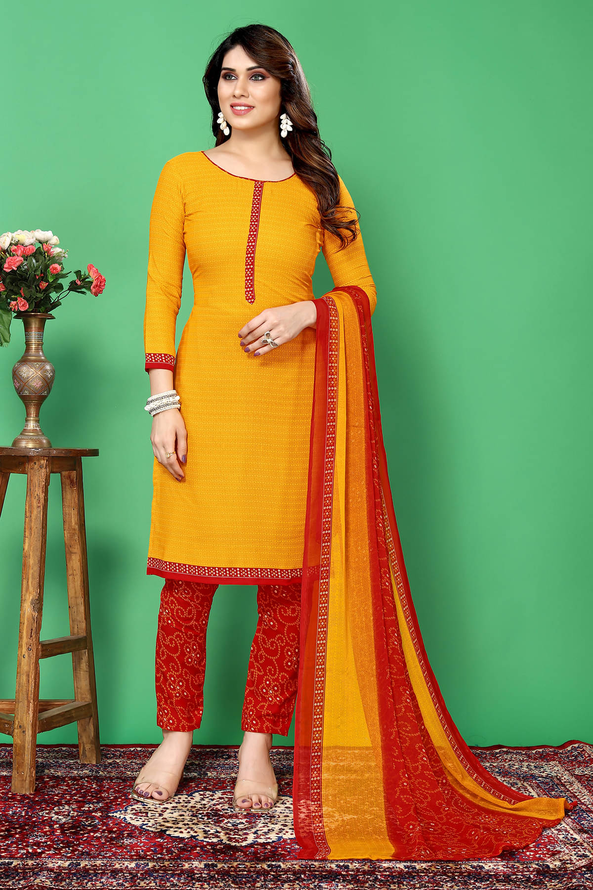 Kashvi Sarees Women Crepe Unstitched Dress Material ( Yellow )     			Kashvi Sarees Women Crepe Unstitched Dress Material ( Yellow )