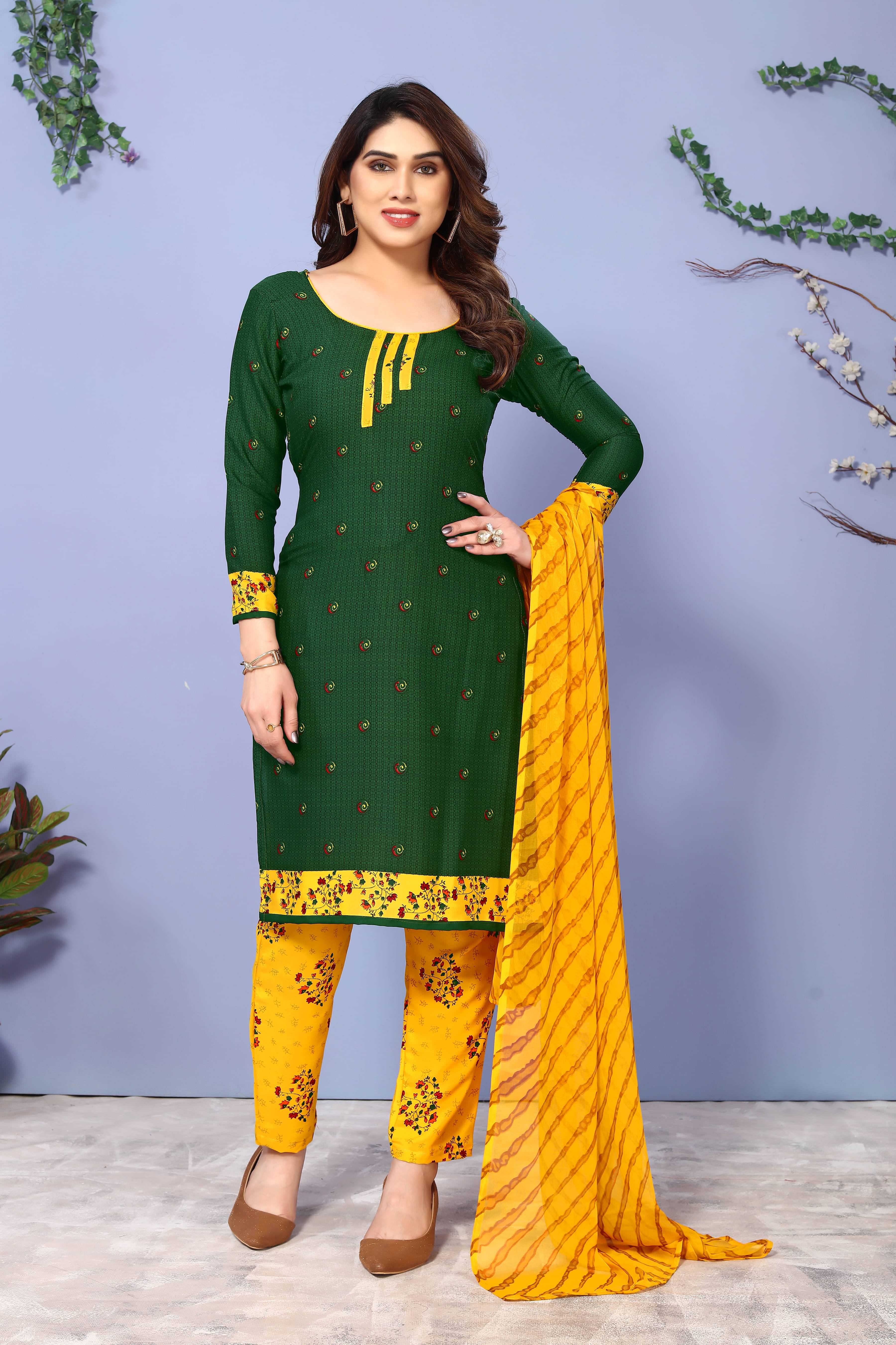 Kashvi Sarees Women Crepe Unstitched Dress Material ( Green )     			Kashvi Sarees Women Crepe Unstitched Dress Material ( Green )