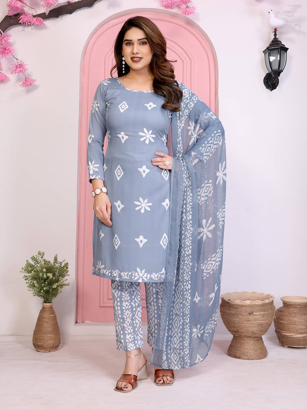     			Kashvi Sarees Women Crepe Unstitched Dress Material ( Grey )
