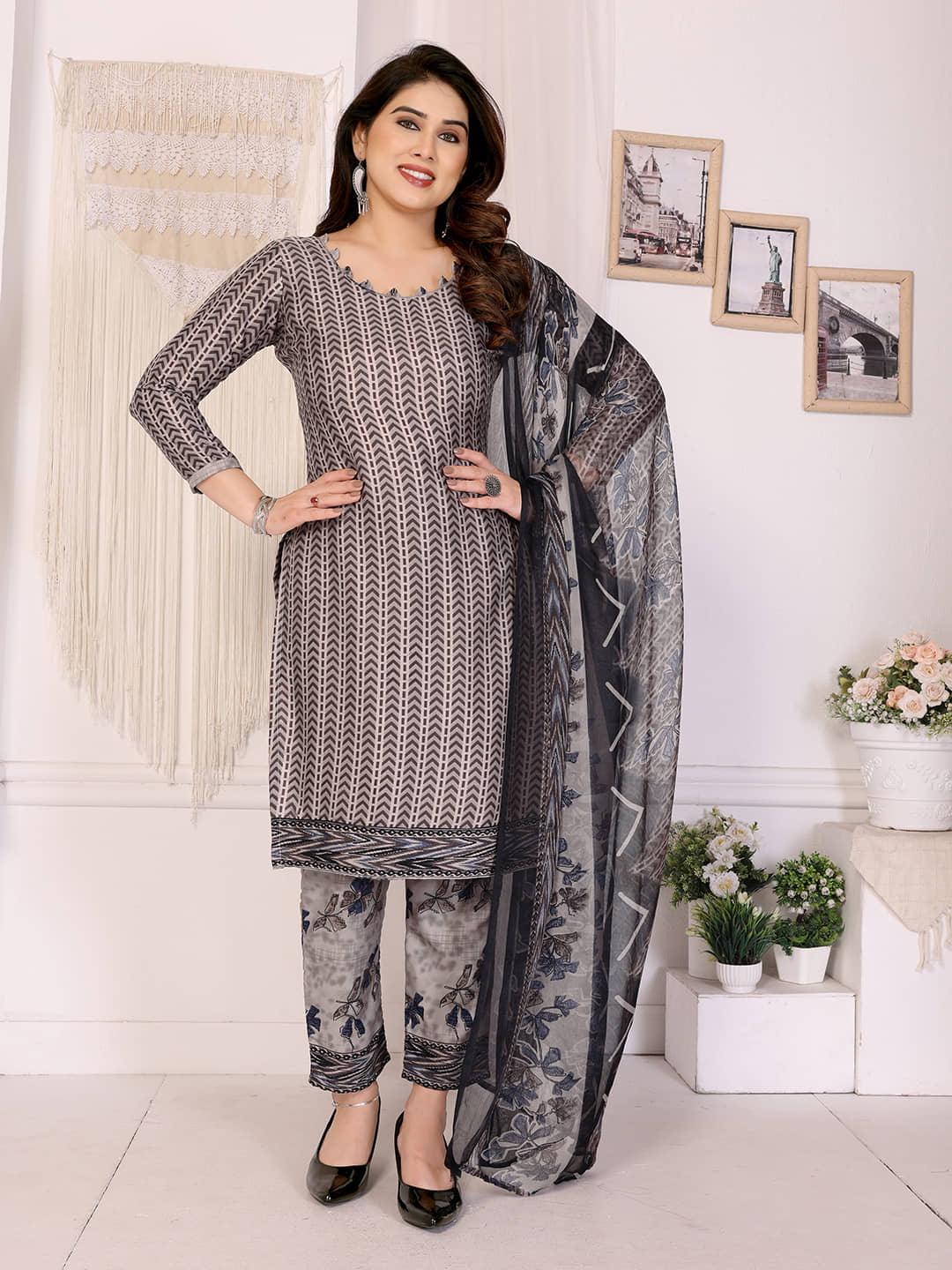 Kashvi Sarees Women Crepe Unstitched Dress Material ( Brown ) - Unstitched Fabrics | Buy online on ZillyBuy
