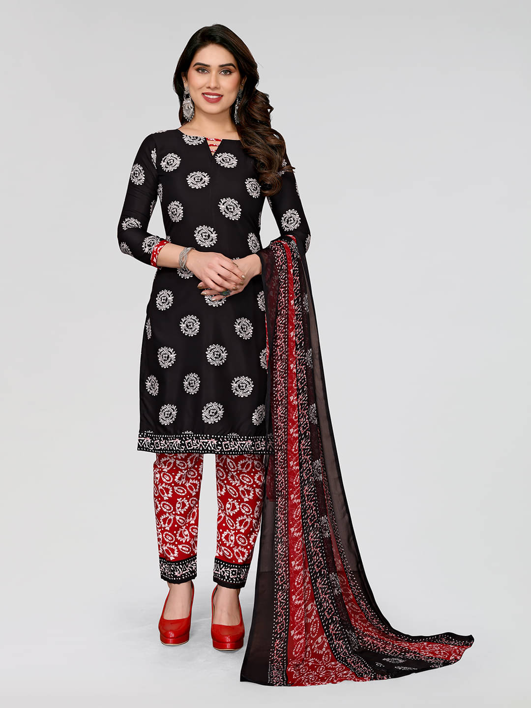 Kashvi Sarees Women Crepe Unstitched Dress Material ( Black )     			Kashvi Sarees Women Crepe Unstitched Dress Material ( Black )