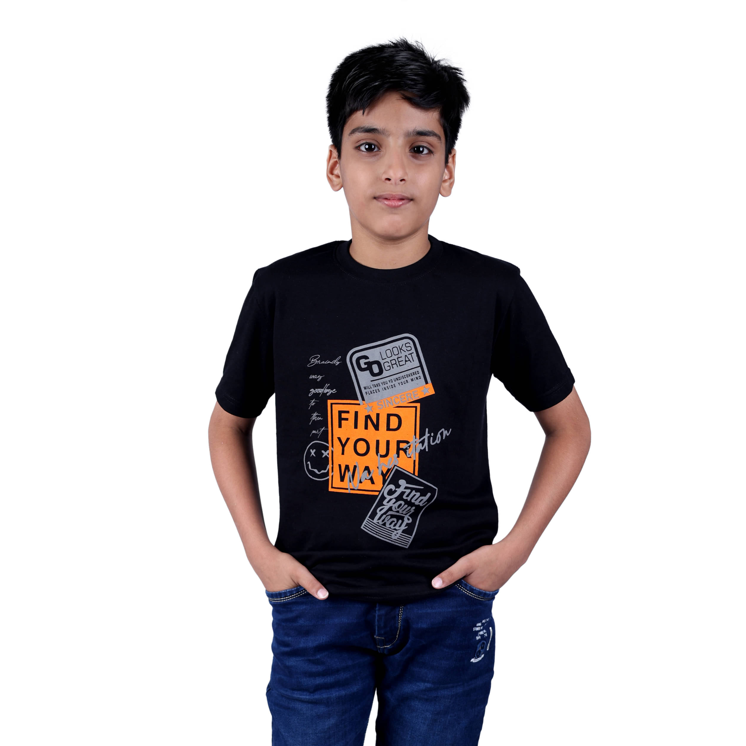     			Kidzee Kingdom Pack of 1 Boys Cotton T-Shirt ( Black )