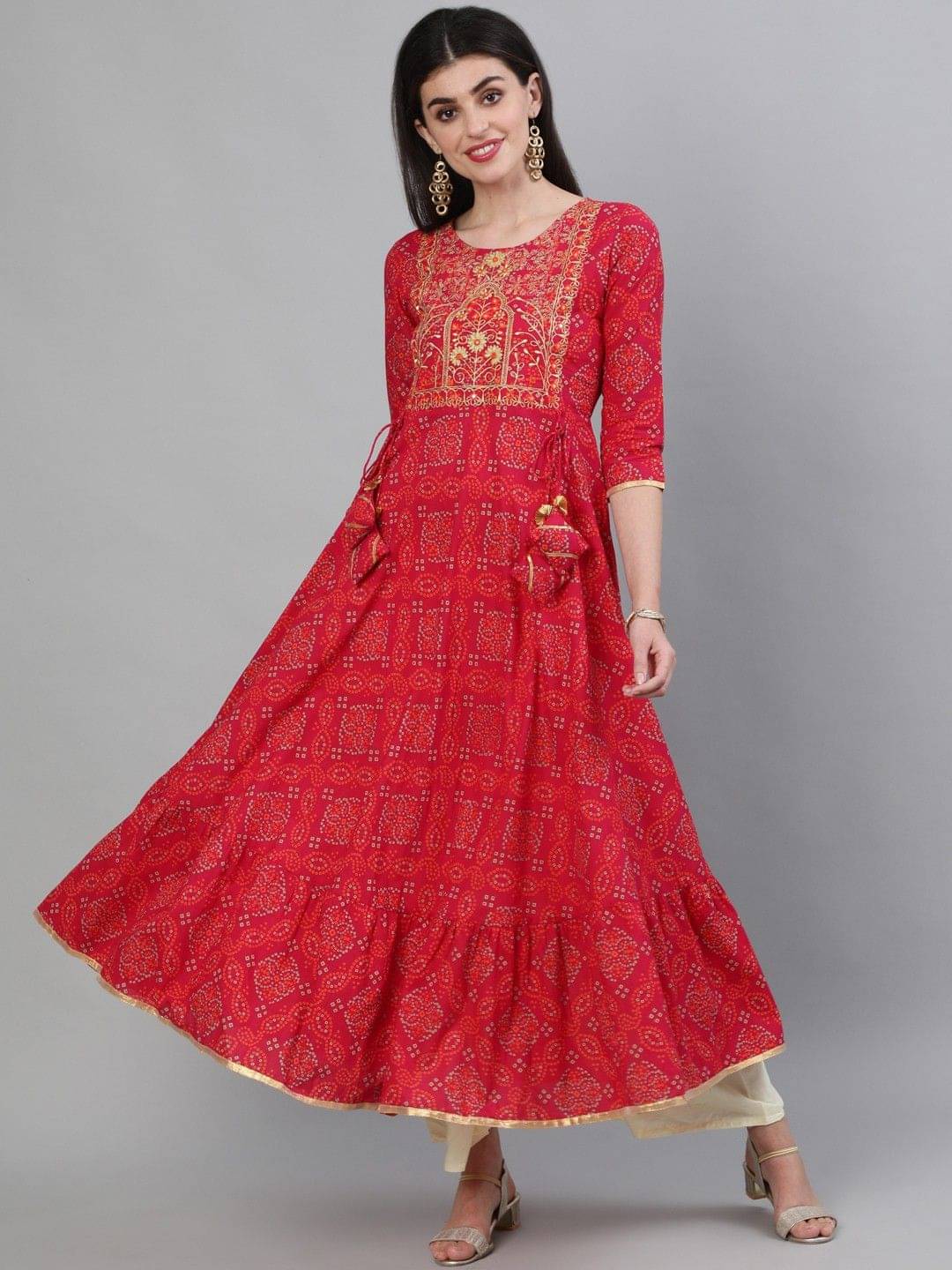 Kimayra Women 100% Cotton Printed Flared Kurti ( Pink ) Kimayra Women 100% Cotton Printed Flared Kurti ( Pink )
