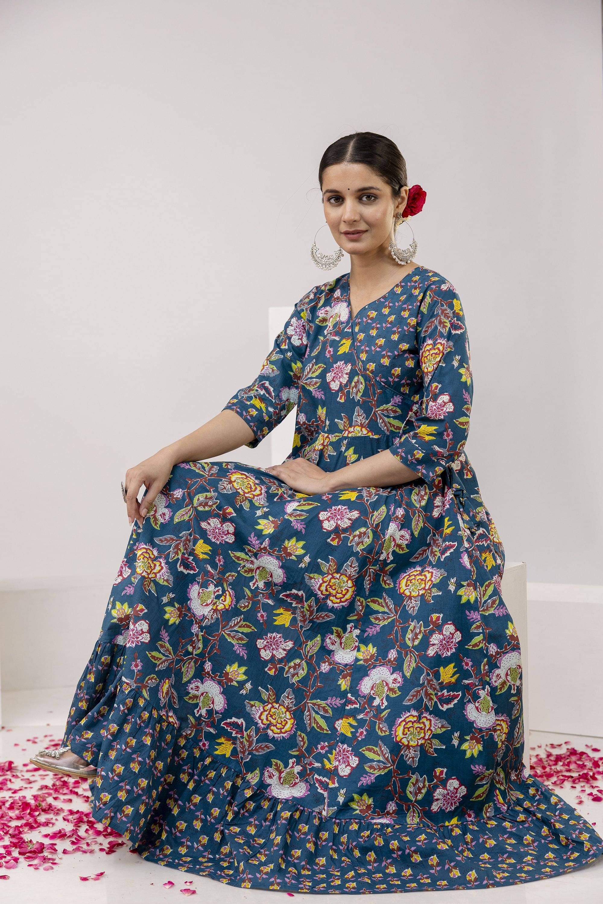 Kimayra Women 100% Cotton Printed Flared Kurti ( Blue ) Kimayra Women 100% Cotton Printed Flared Kurti ( Blue )