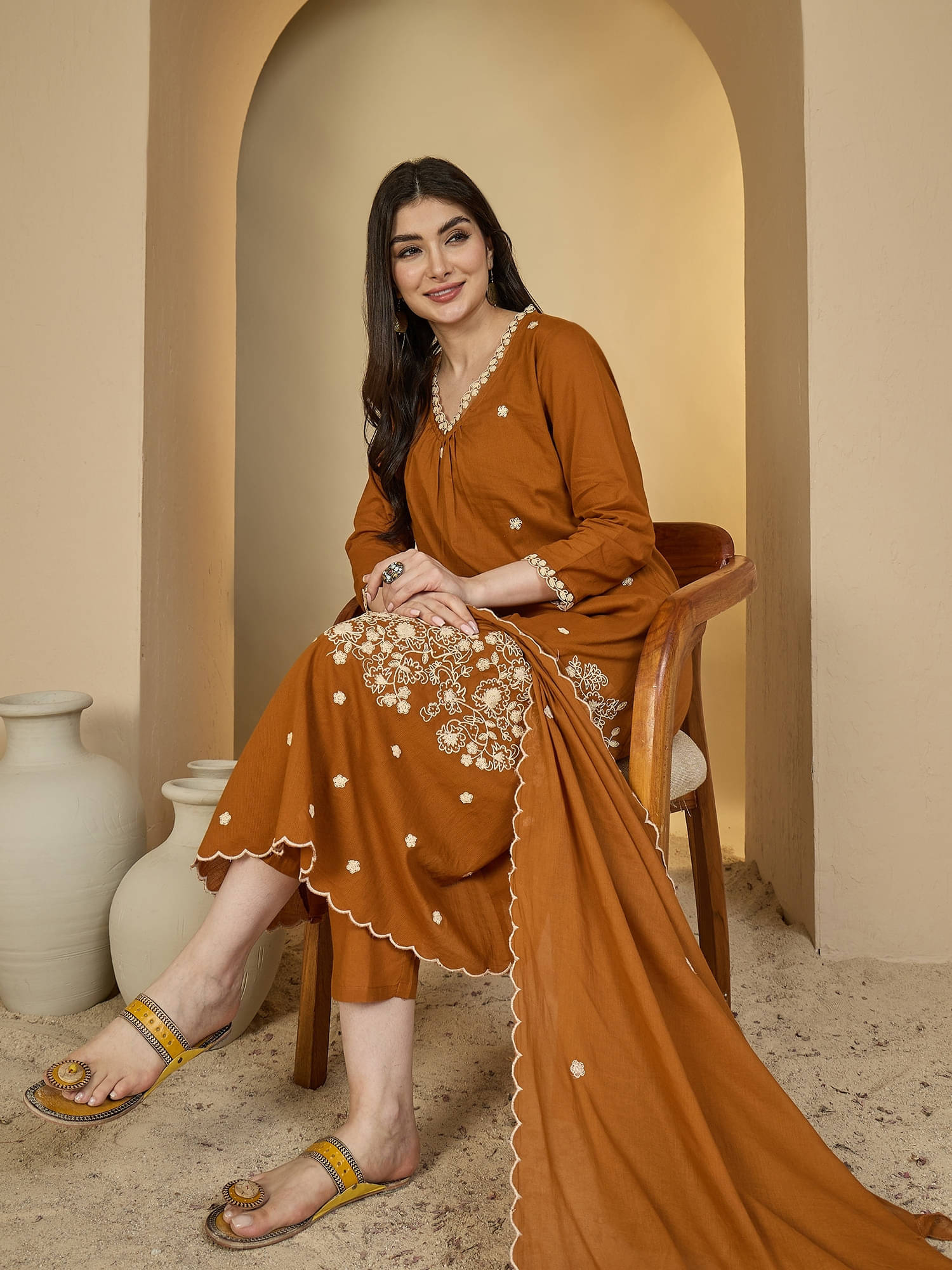 Kimayra Women Cotton Solid A-line Kurti With Pants ( Red ) Kimayra Women Cotton Solid A-line Kurti With Pants ( Red )