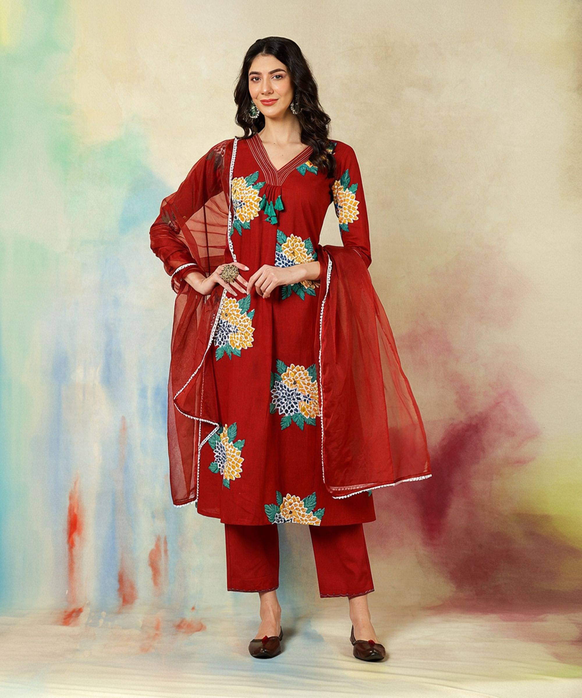     			Kimayra Women Viscose Printed A-line Kurti With Palazzo ( Maroon )