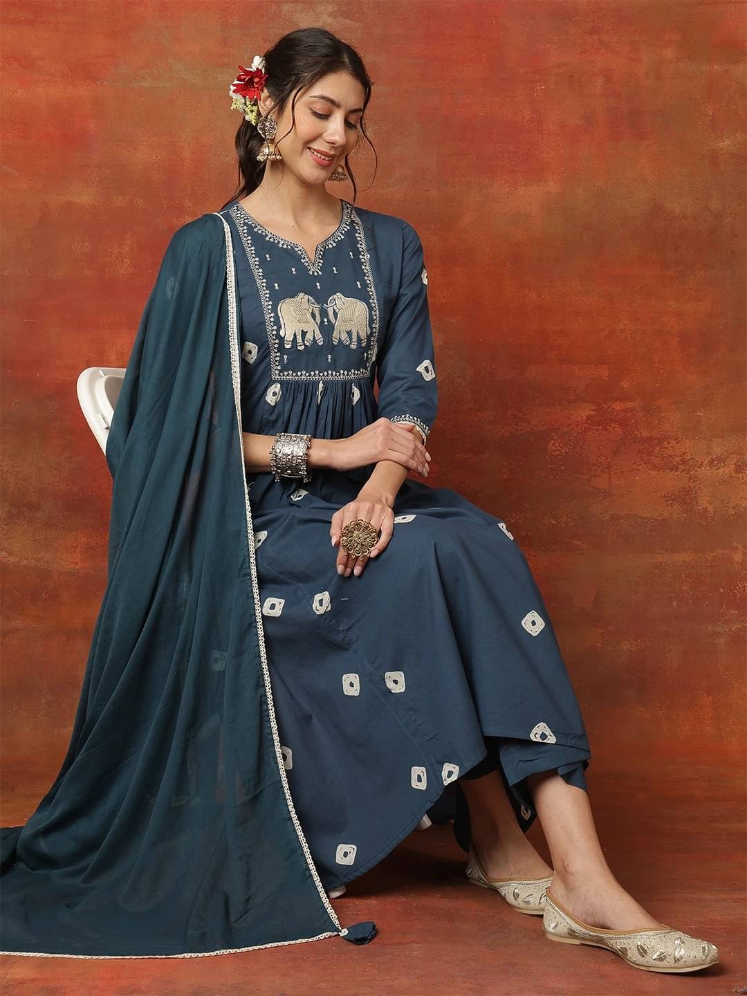 Kimayra Women Viscose Printed Flared Kurti With Palazzo ( Blue ) Kimayra Women Viscose Printed Flared Kurti With Palazzo ( Blue )