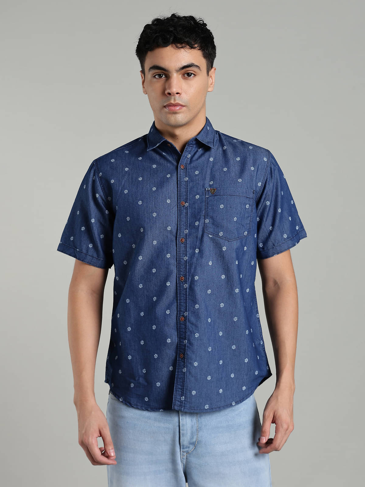     			Kuons Avenue Denim Regular Fit Printed Half Sleeves Men's Casual Shirt - Dark Blue ( Pack of 1 )