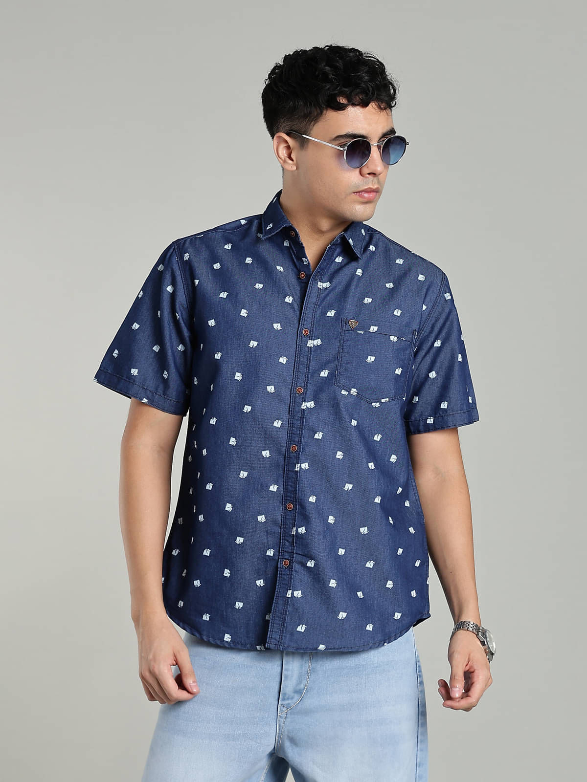     			Kuons Avenue Denim Regular Fit Printed Half Sleeves Men's Casual Shirt - Blue ( Pack of 1 )