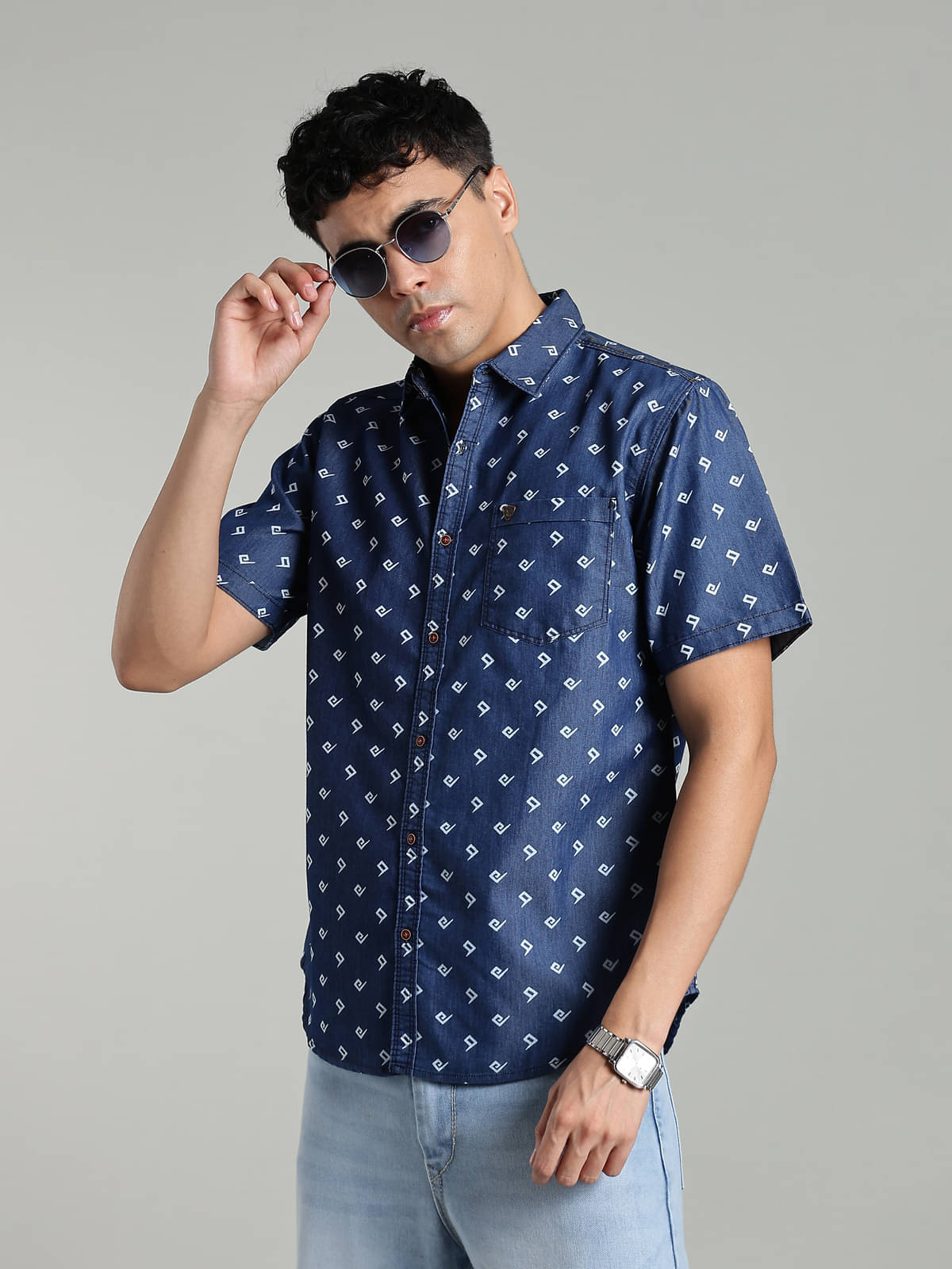     			Kuons Avenue Denim Regular Fit Printed Half Sleeves Men's Casual Shirt - Blue ( Pack of 1 )