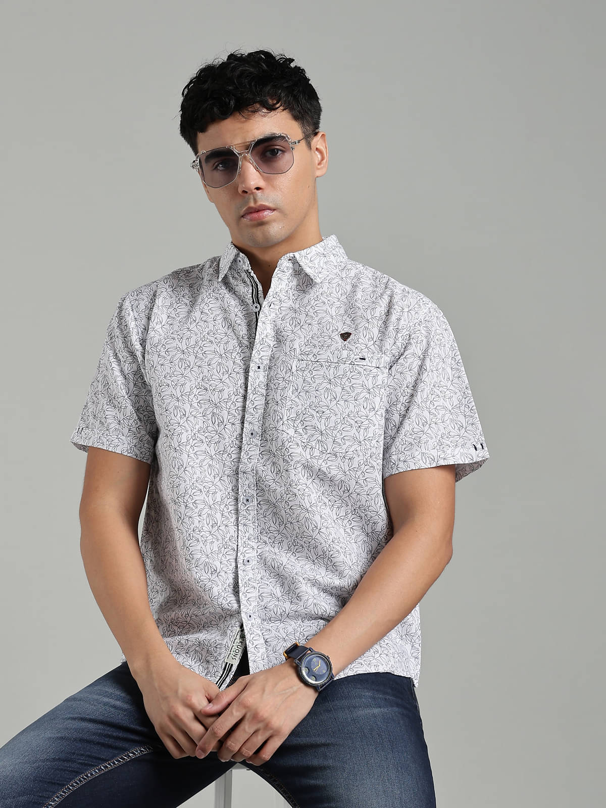     			Kuons Avenue Linen Regular Fit Printed Half Sleeves Men's Casual Shirt - Indigo ( Pack of 1 )