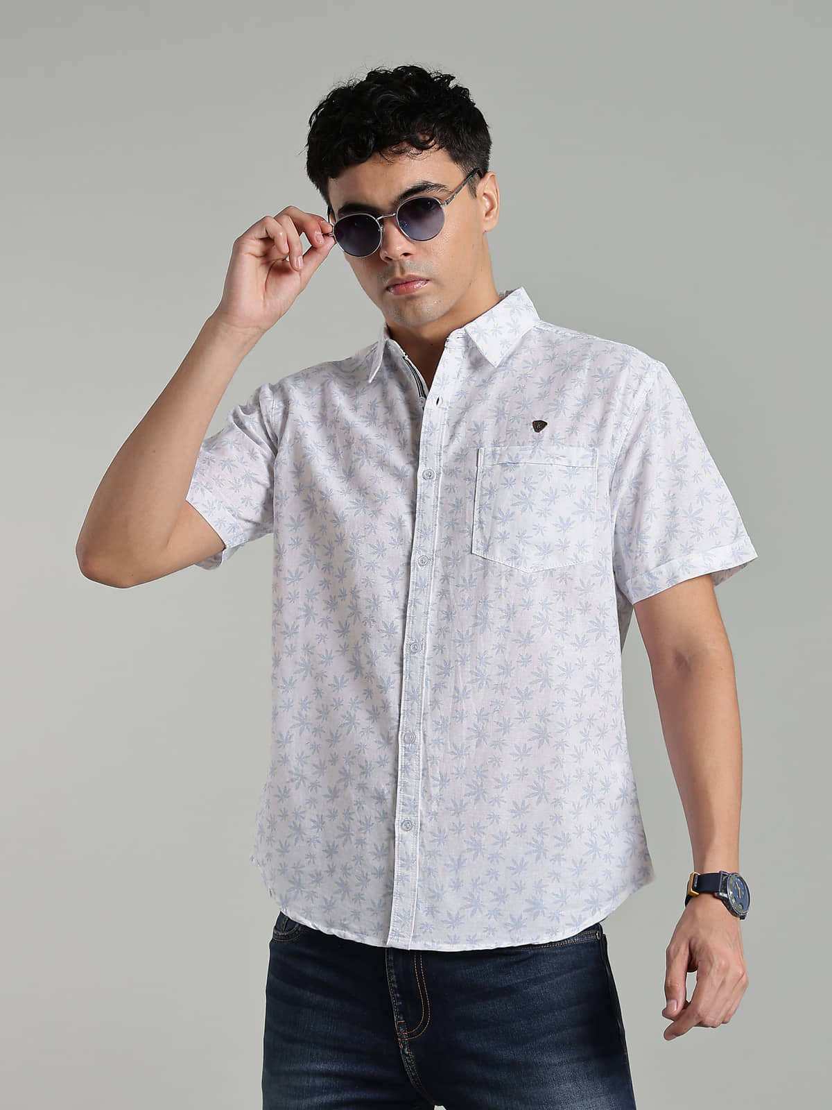 Kuons Avenue Linen Regular Fit Printed Half Sleeves Men's Casual Shirt - Blue ( Pack of 1 )