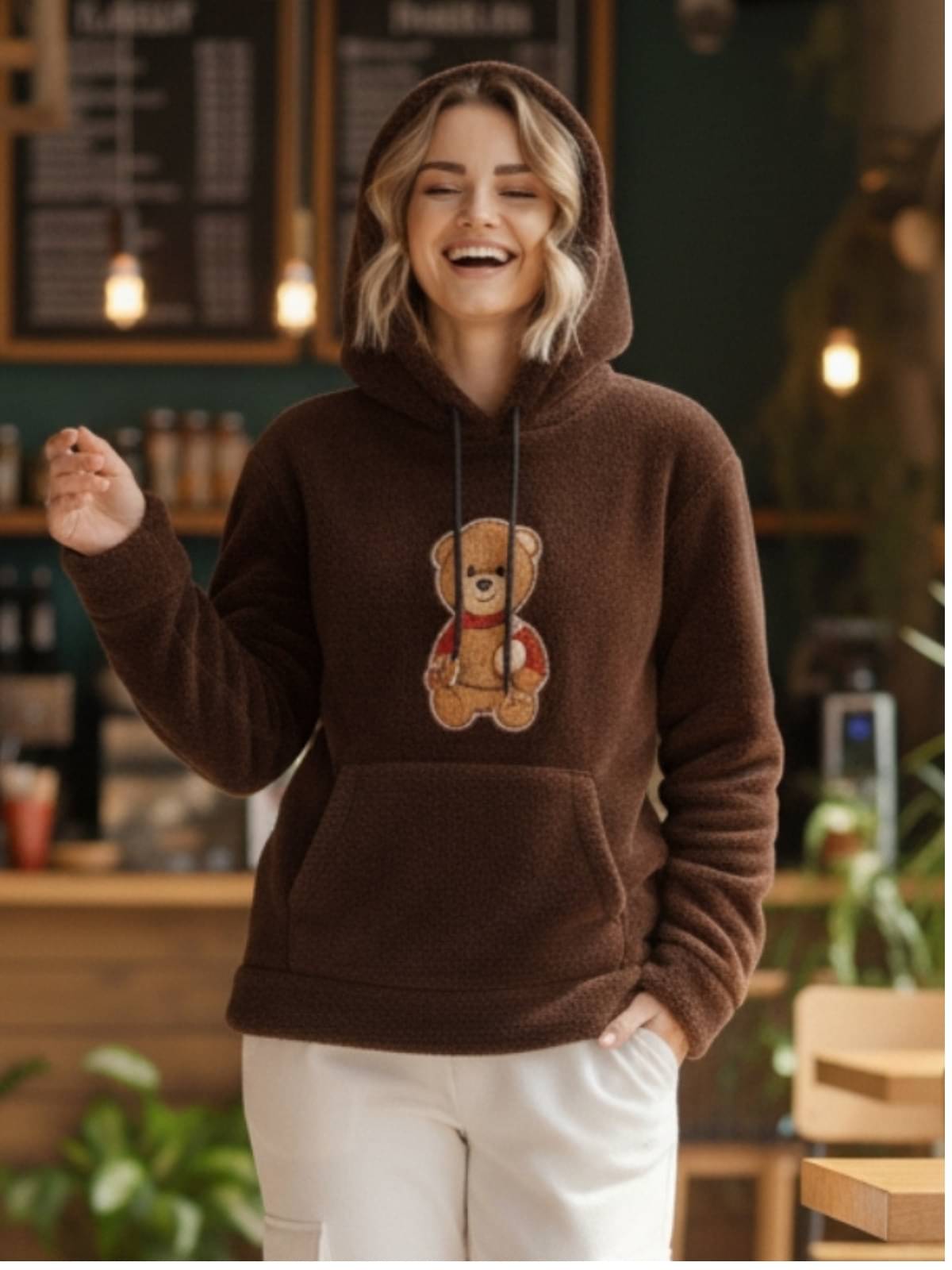    			Looks United Fleece Women's Hooded Sweatshirt ( Beige )