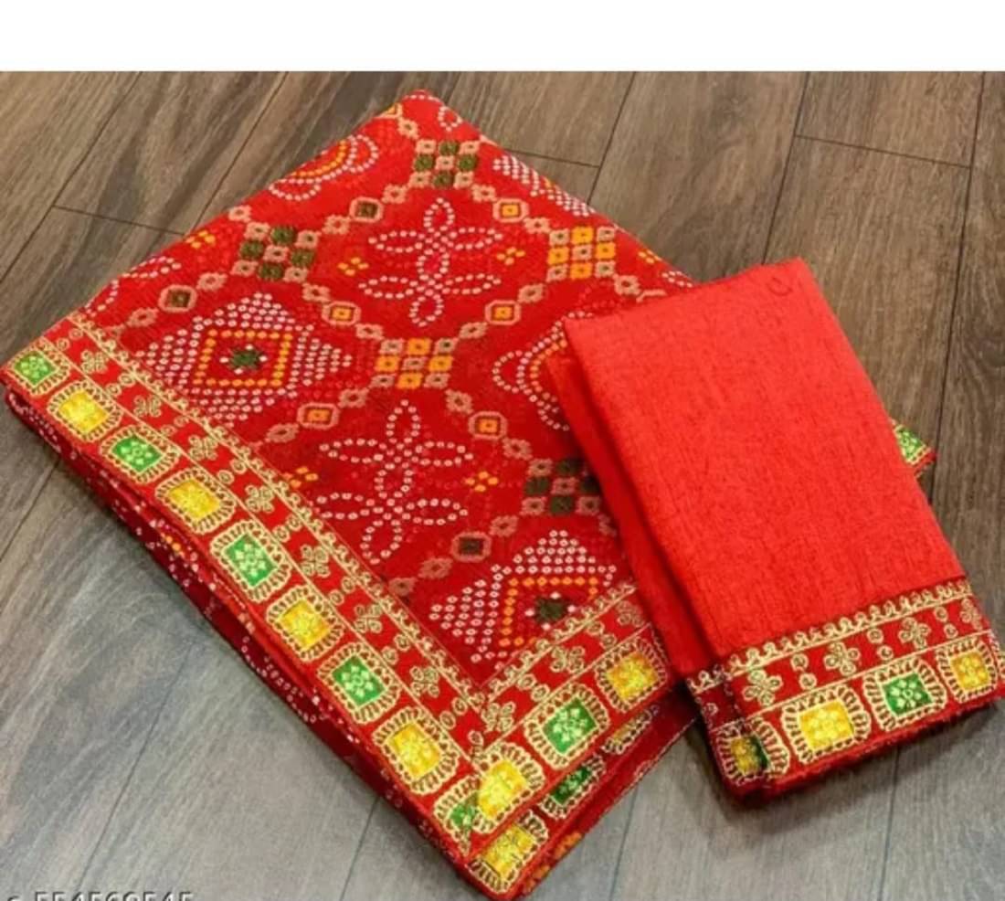 MBHADIYA Georgette Printed Bandhani Sarees With Unstitched Blouse Piece ( Red )     			MBHADIYA Georgette Printed Bandhani Sarees With Unstitched Blouse Piece ( Red )