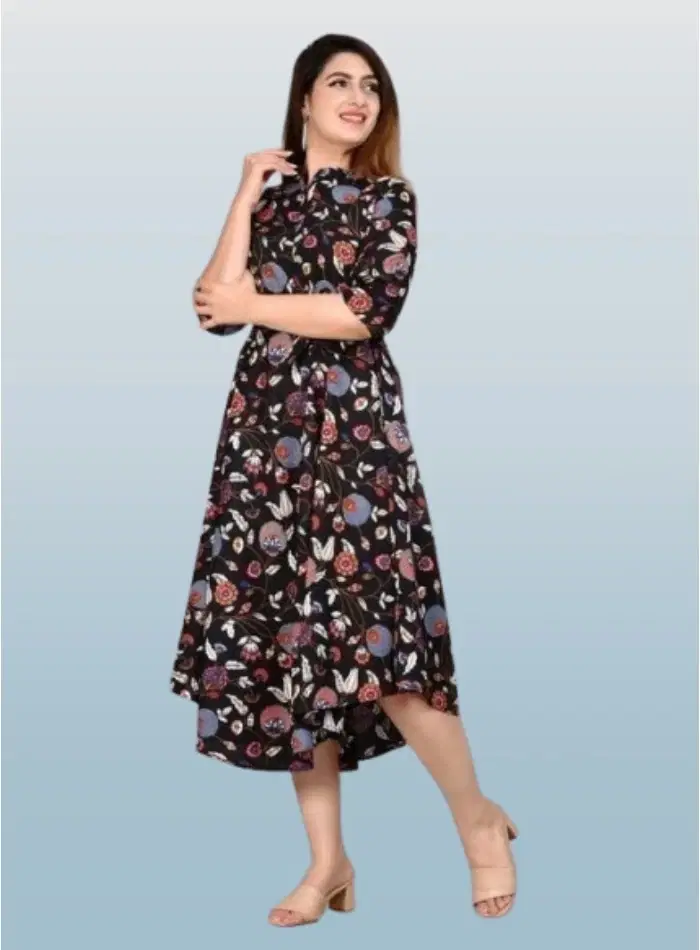 MK creation Women Cotton Blend Printed Gown ( Black )     			MK creation Women Cotton Blend Printed Gown ( Black )