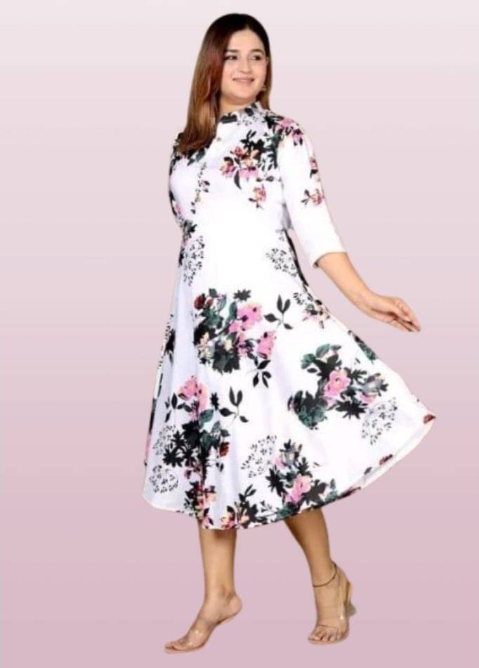 MK creation Women Cotton Blend Printed Gown ( White )     			MK creation Women Cotton Blend Printed Gown ( White )