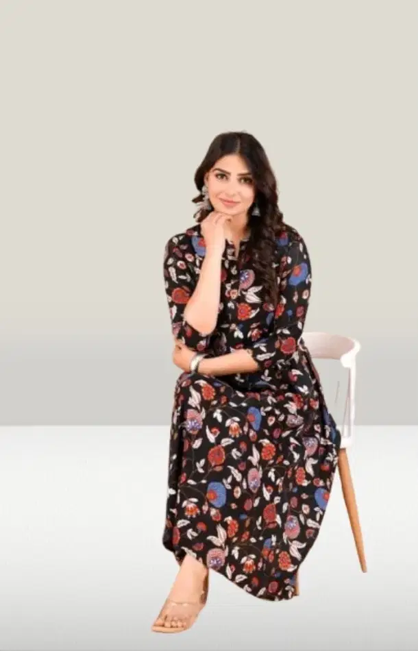 MK creation Women Cotton Blend Printed Gown ( Black )     			MK creation Women Cotton Blend Printed Gown ( Black )