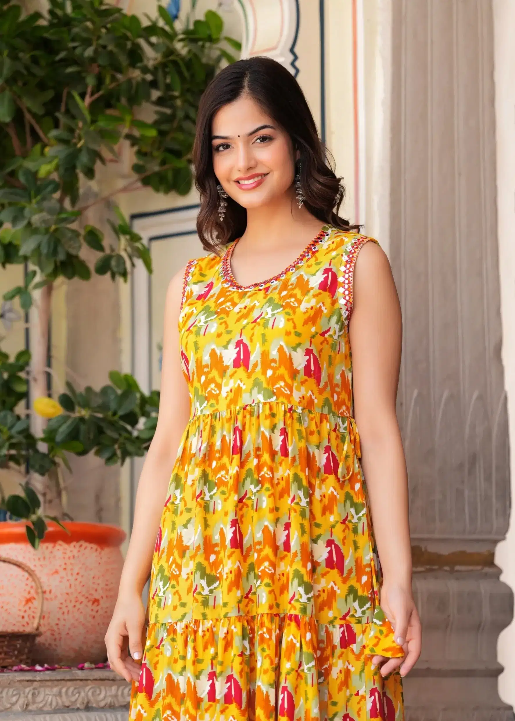 MK creation Women Cotton Blend Printed Gown ( Yellow ) MK creation Women Cotton Blend Printed Gown ( Yellow )