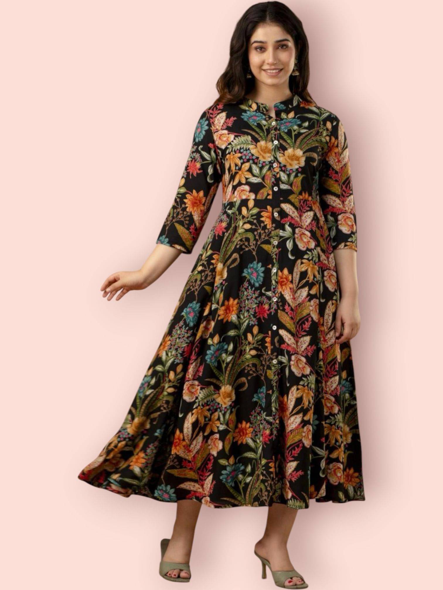 MK creation Women Rayon Printed Gown ( Multicolor )     			MK creation Women Rayon Printed Gown ( Multicolor )