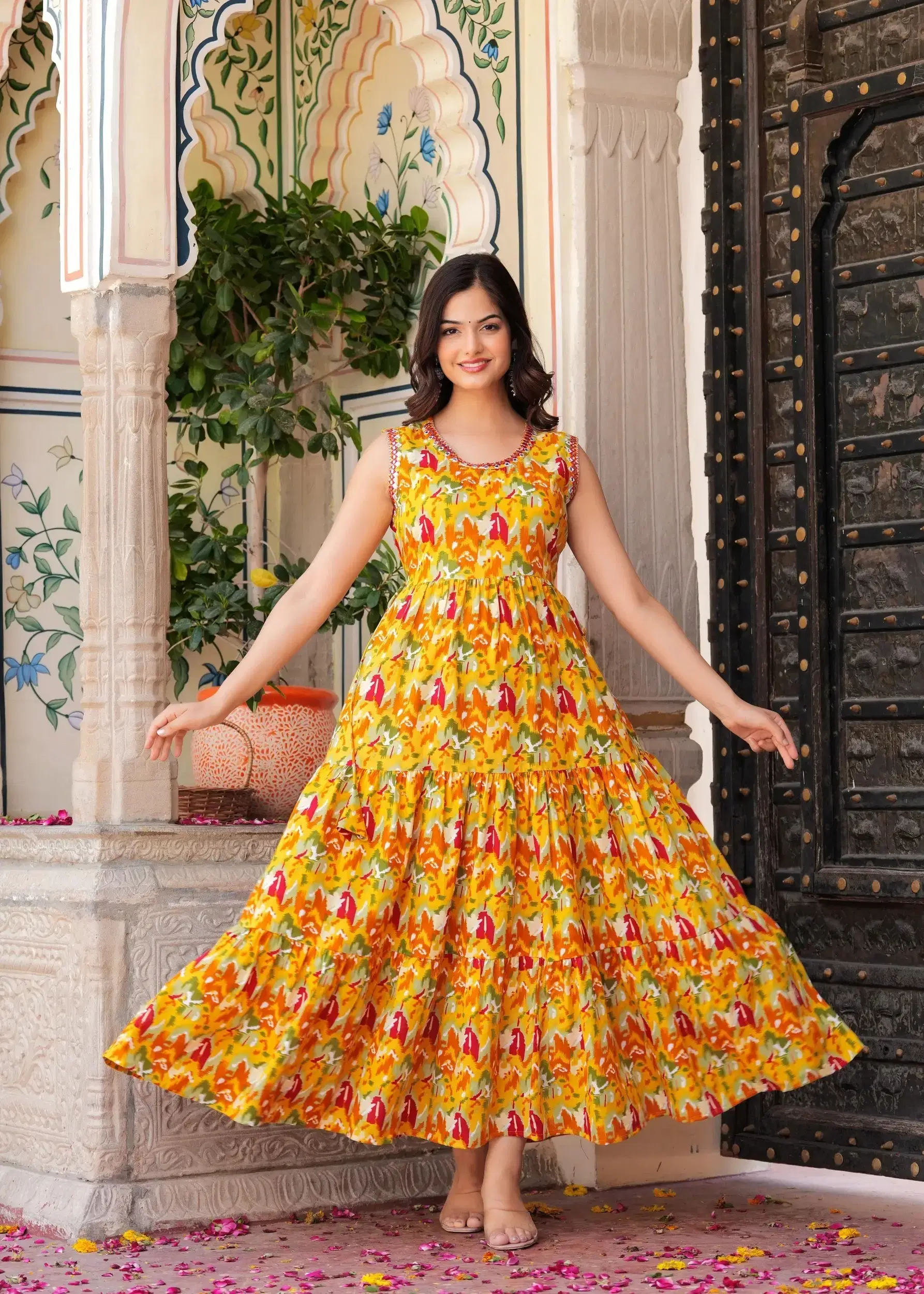     			MK creation Women Rayon Printed Gown ( Yellow )