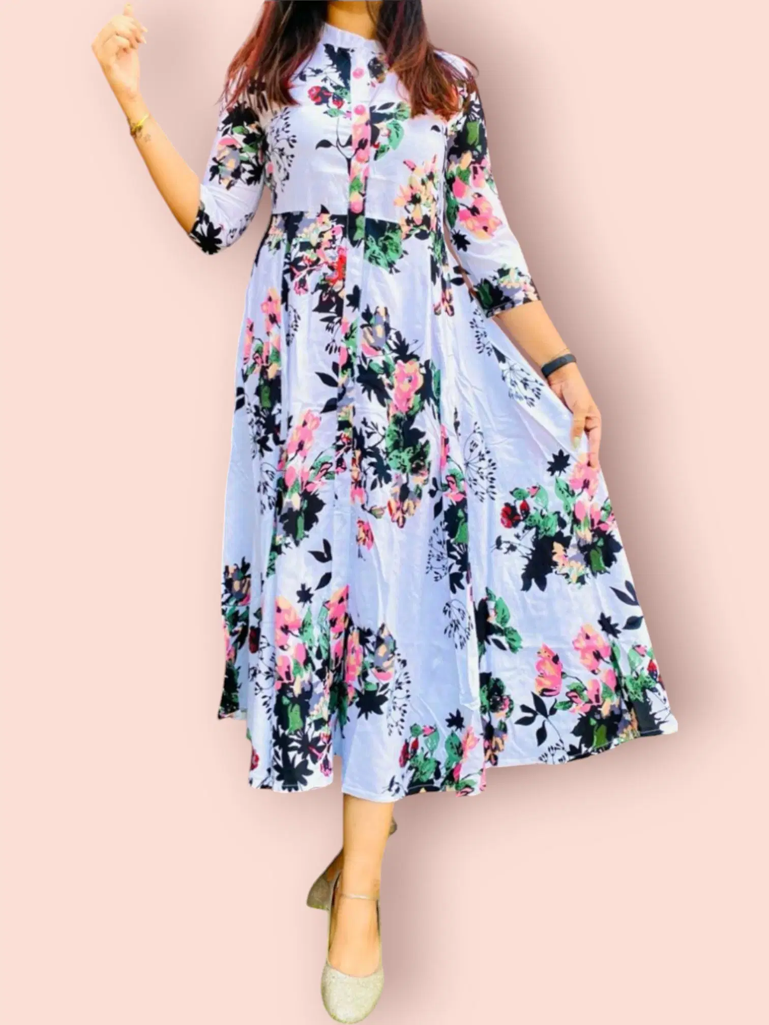     			MK creation Women Rayon Printed Gown ( White )