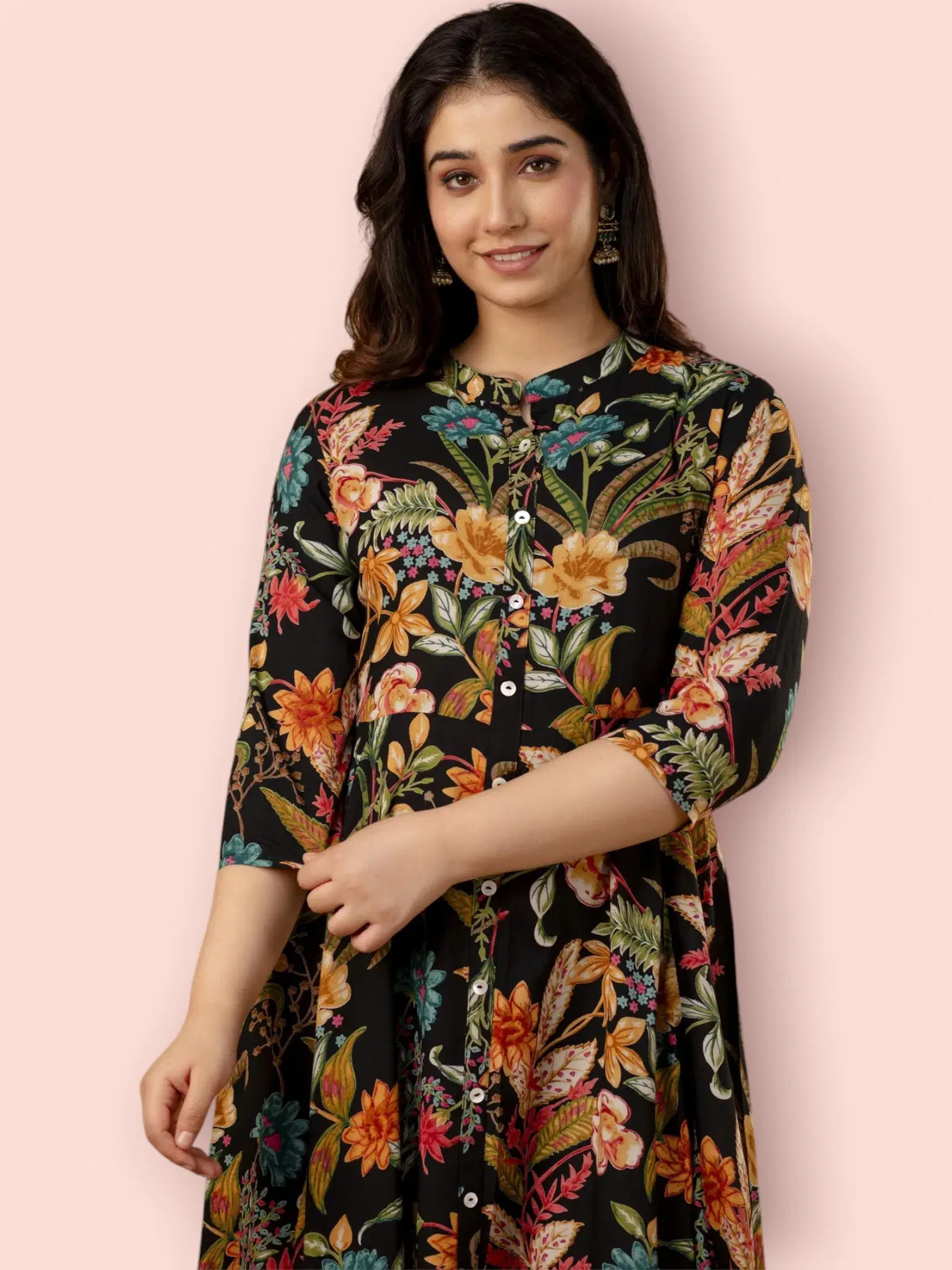     			MK creation Women Rayon Printed Gown ( Black )
